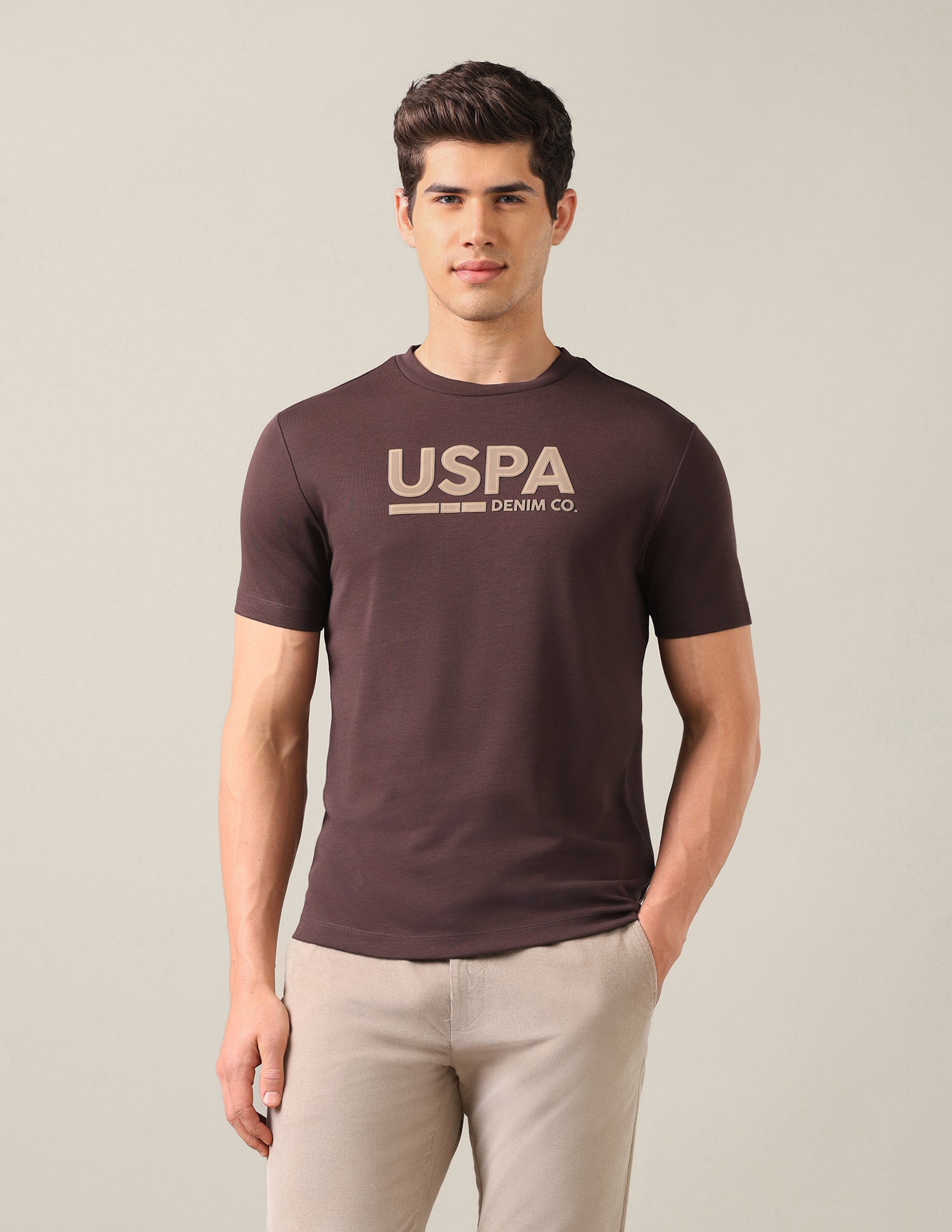 Brand Embossed Slim Fit T-Shirt Dark Brown - U.S. Polo Assn. India | Large