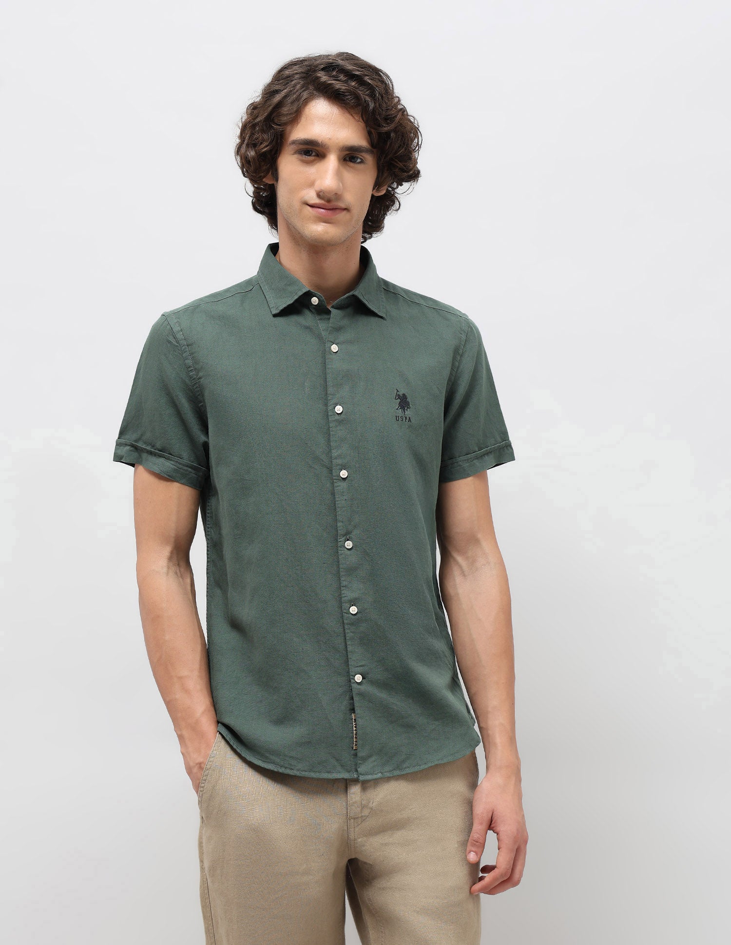 Solid Regular Fit Shirt Green - U.S. POLO ASSN. | Large