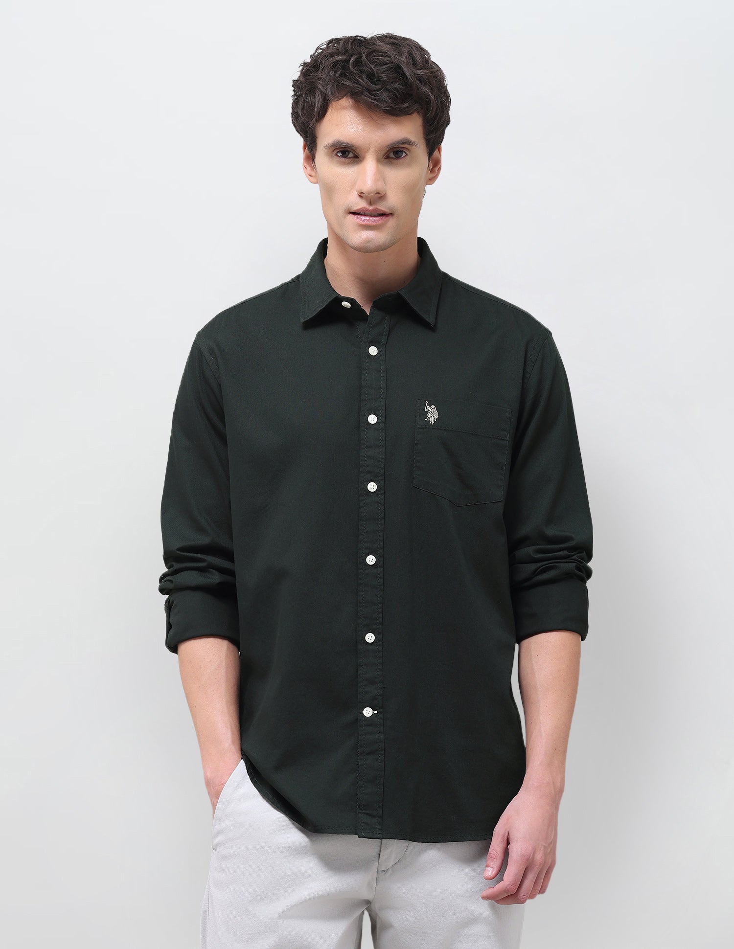 Solid Tailored Fit Shirt Dark Green - U.S. Polo Assn. India | Large
