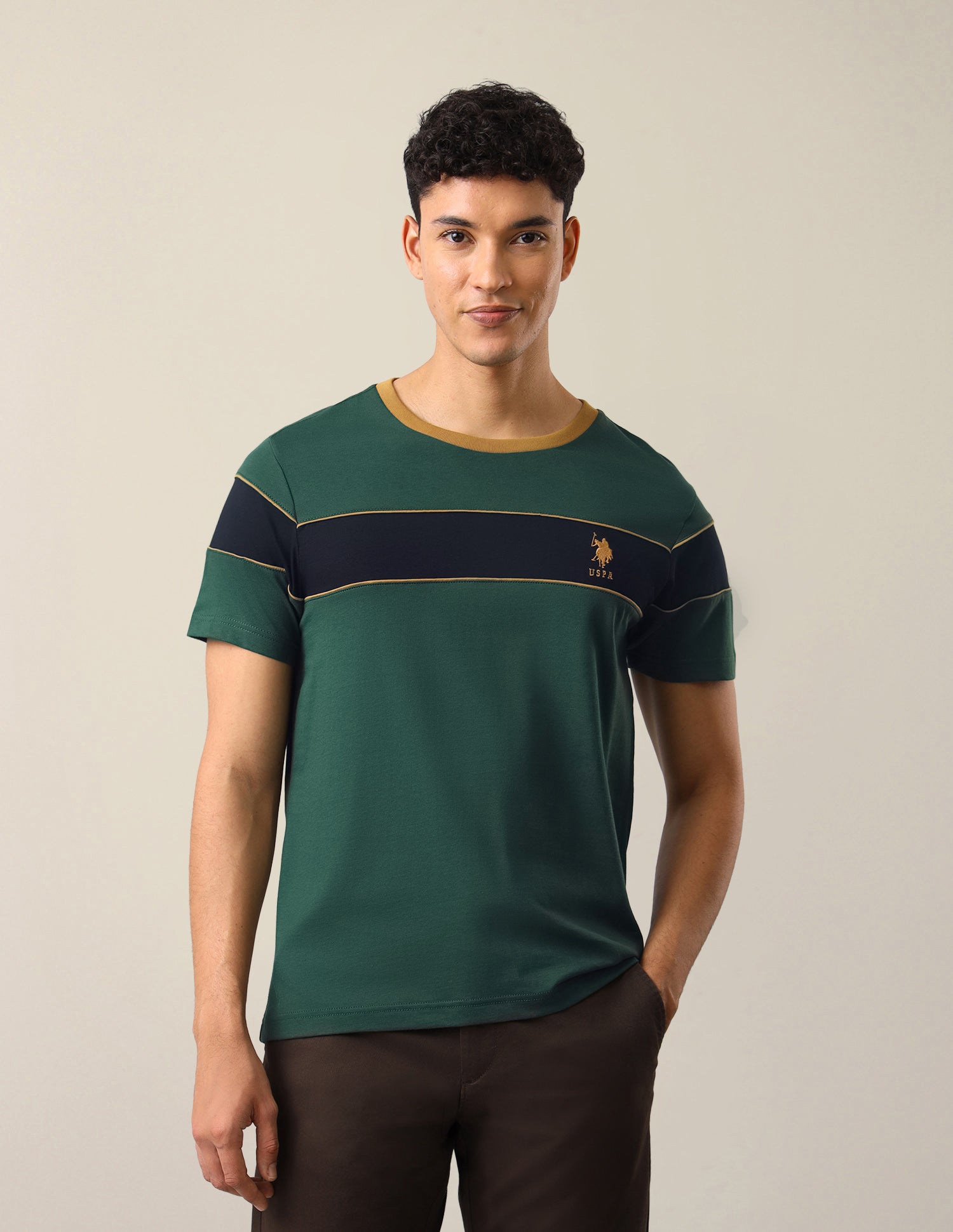 Solid Regular Fit T-Shirt Dark Green - U.S. Polo Assn. India | Large