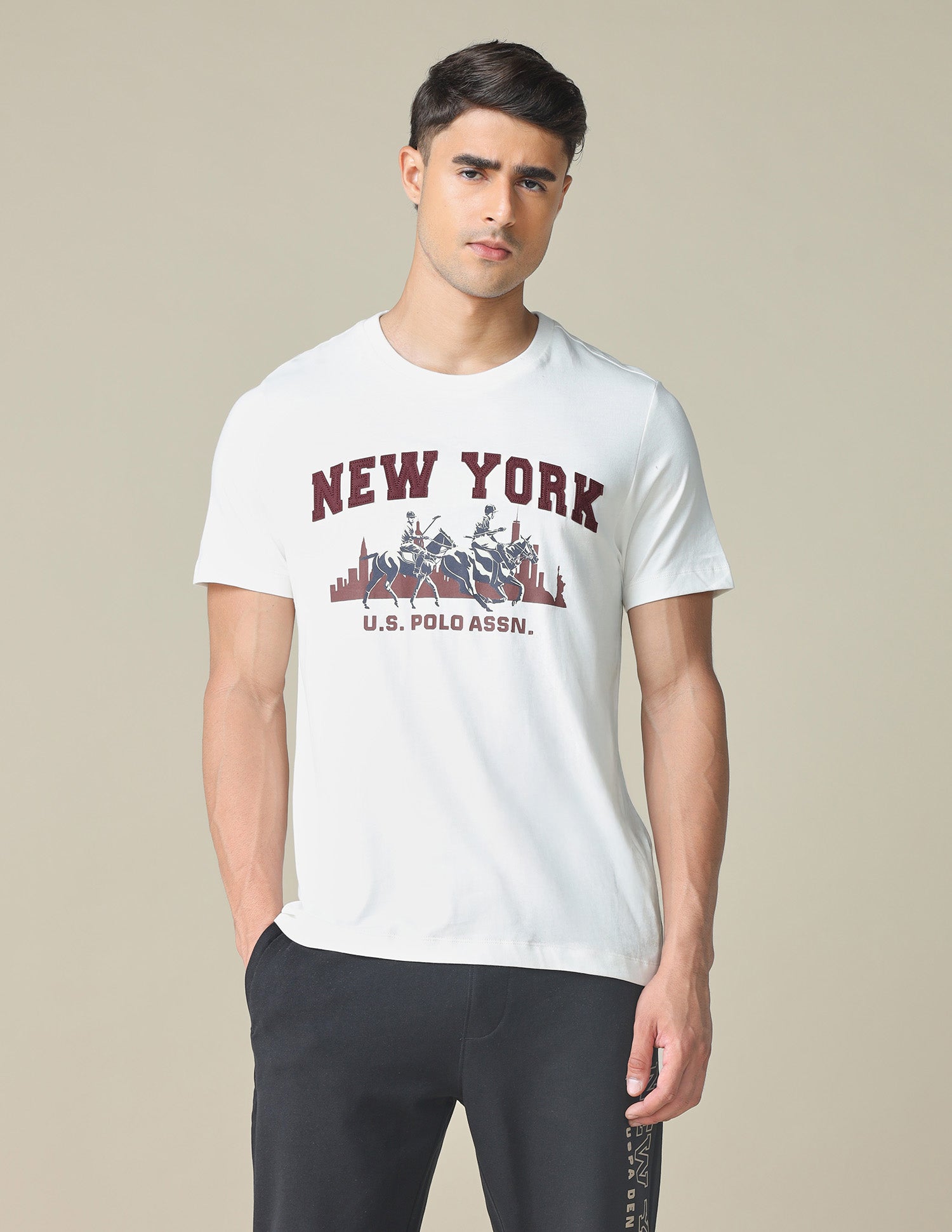 Pure Cotton Graphic Printed T- Shirt Ivory - U.S. POLO ASSN. | Large