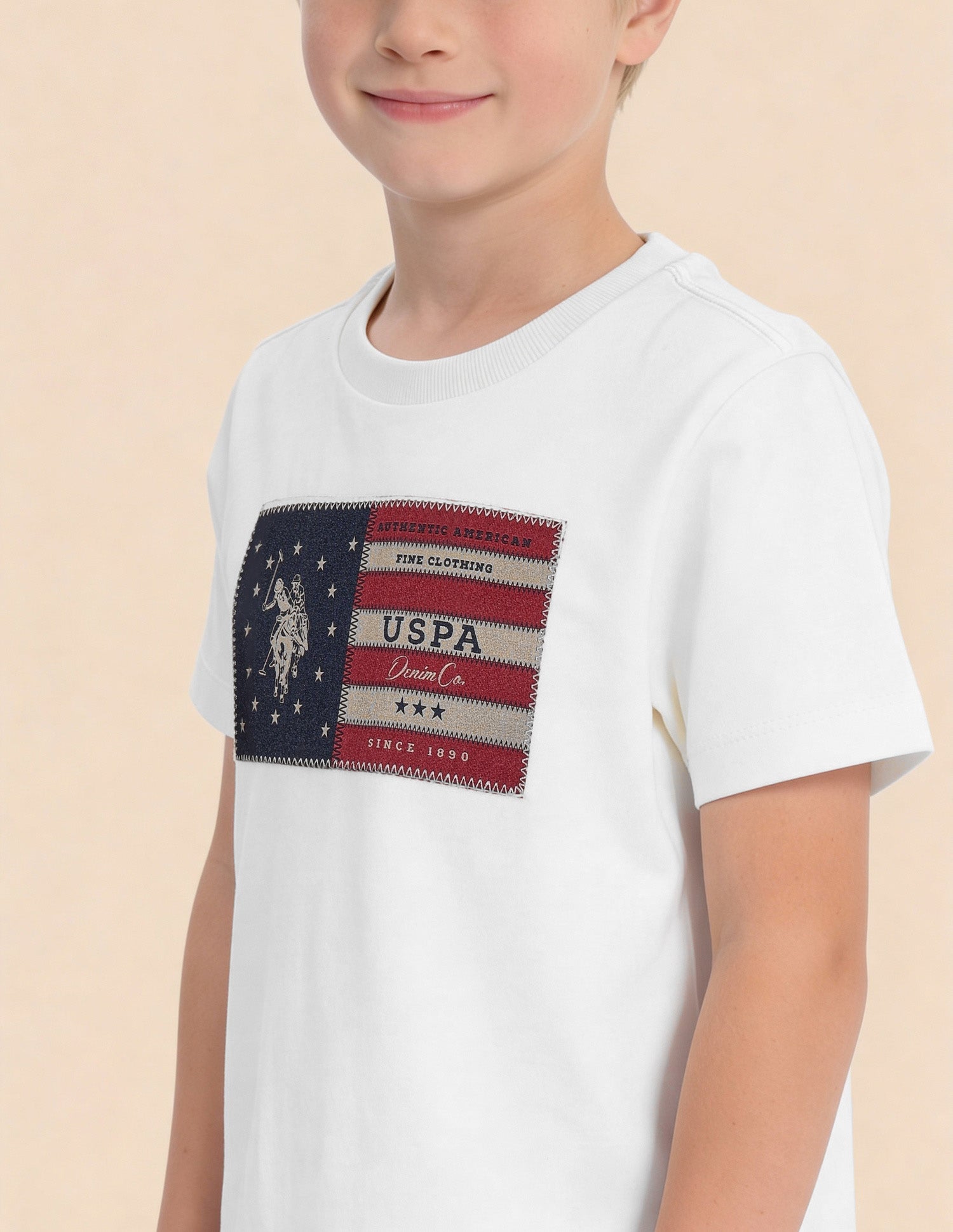 Brand Applique Regular Fit T-Shirt Off White - U.S. Polo Assn. India | Large