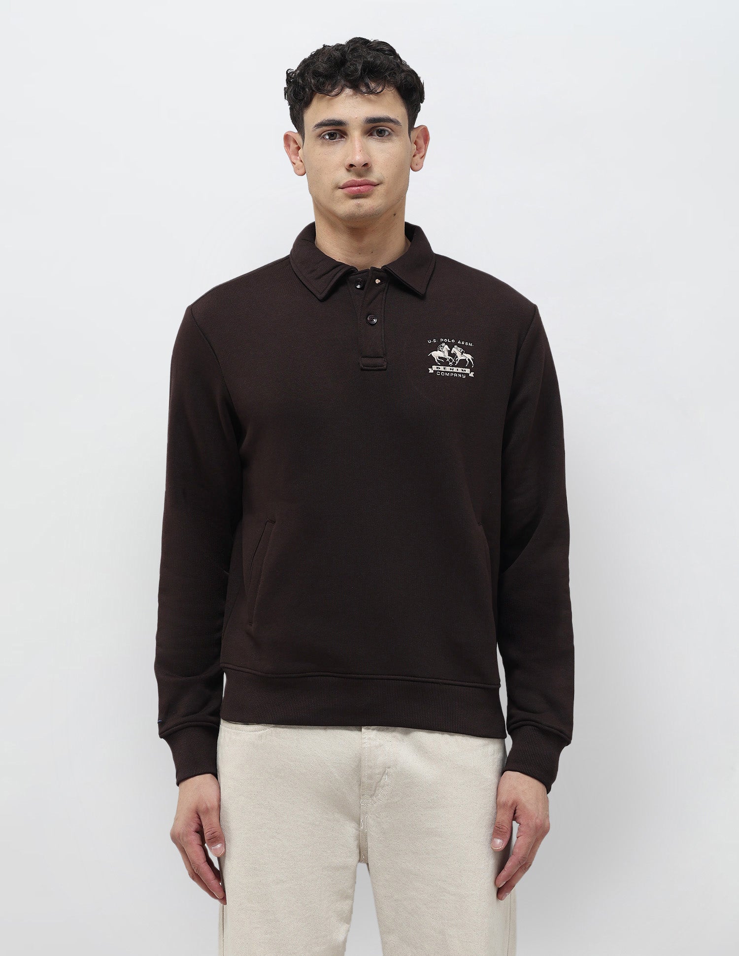 Solid Regular Fit Sweatshirt Dark Brown - U.S. POLO ASSN. | Large