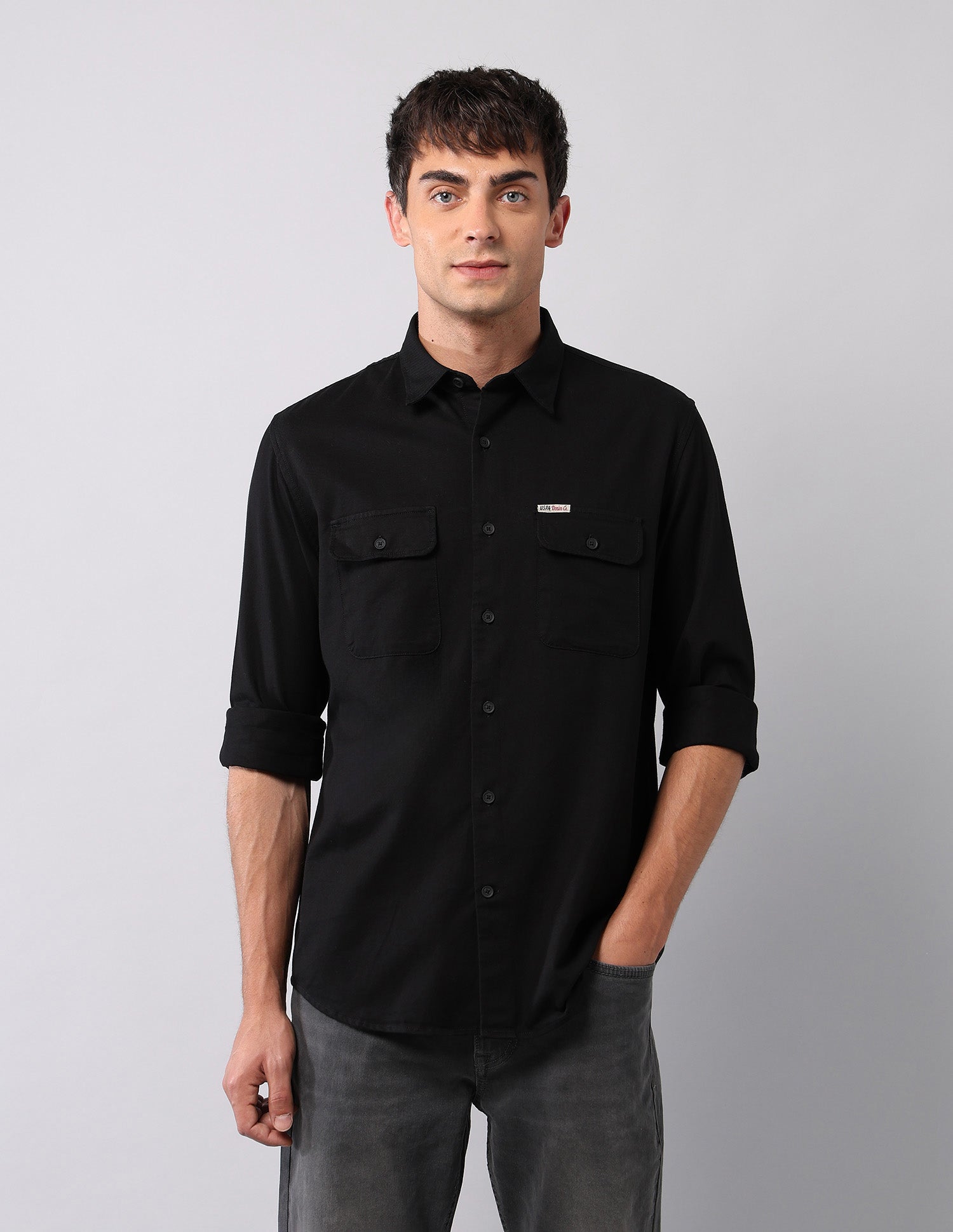 Textured Pure Cotton Shirt Black - U.S. Polo Assn. India | Large