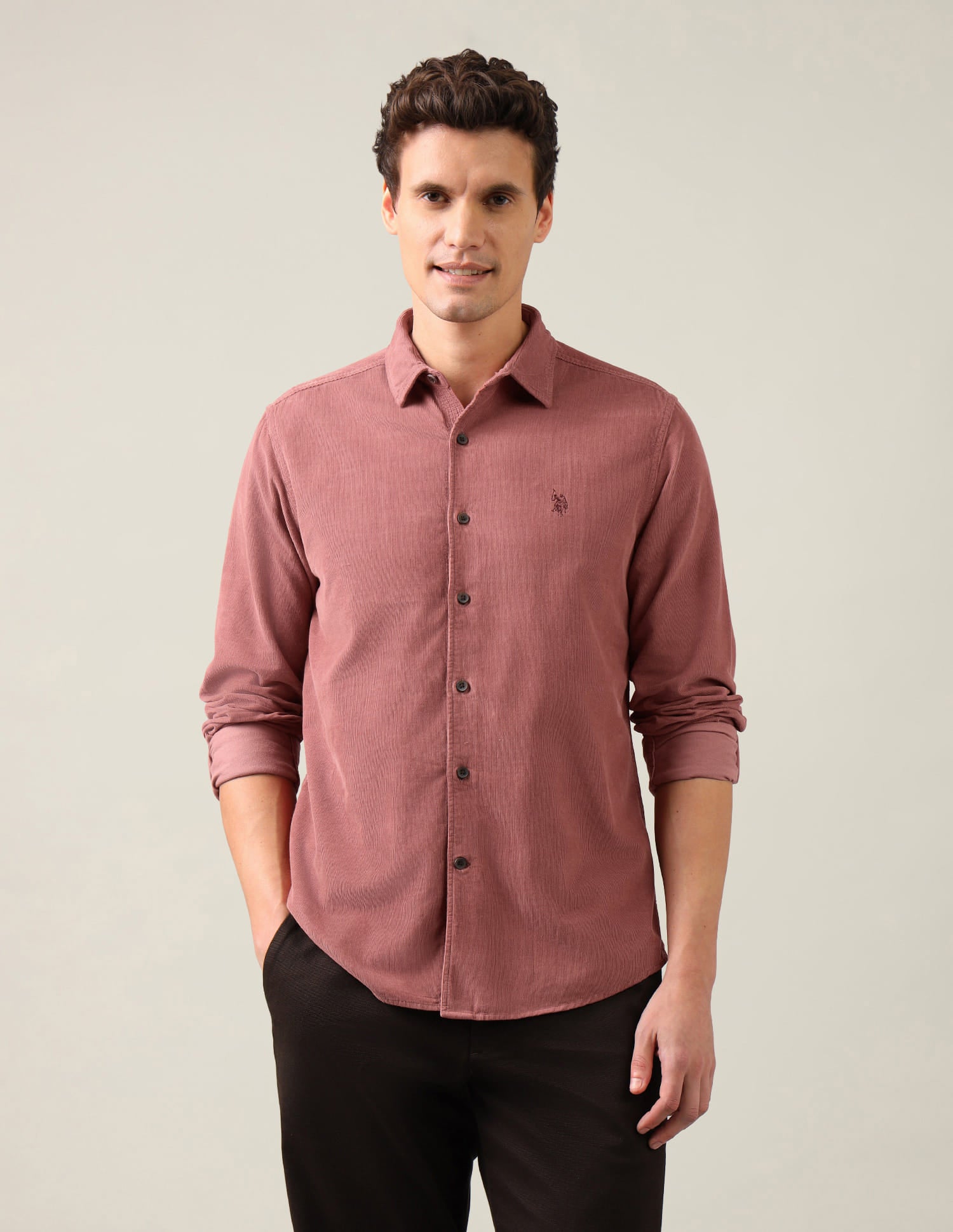Regular Fit Corduroy Shirt Pink - U.S. Polo Assn. India | Large