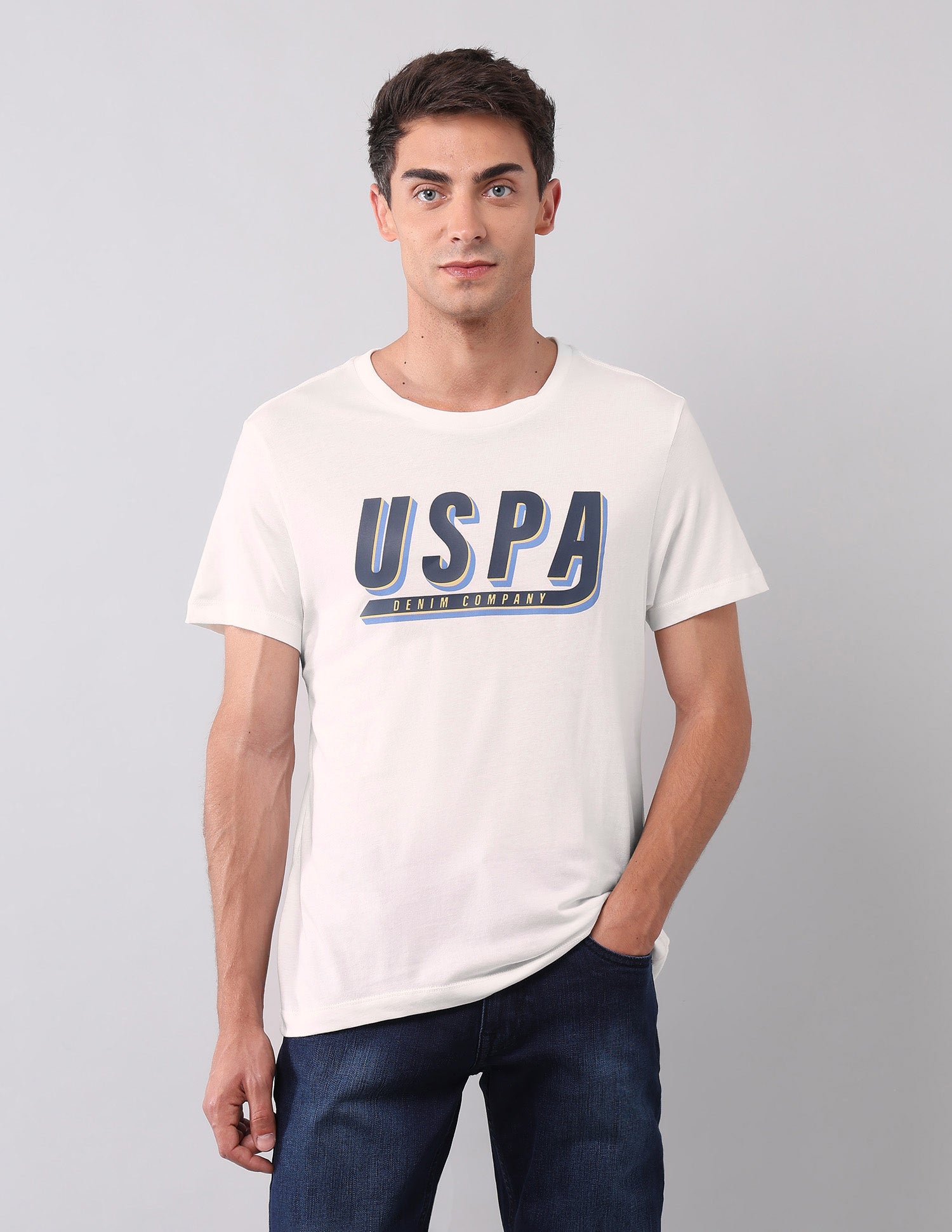 Muscle Fit Brand Printed T-Shirt Ivory - U.S. Polo Assn. India | Large