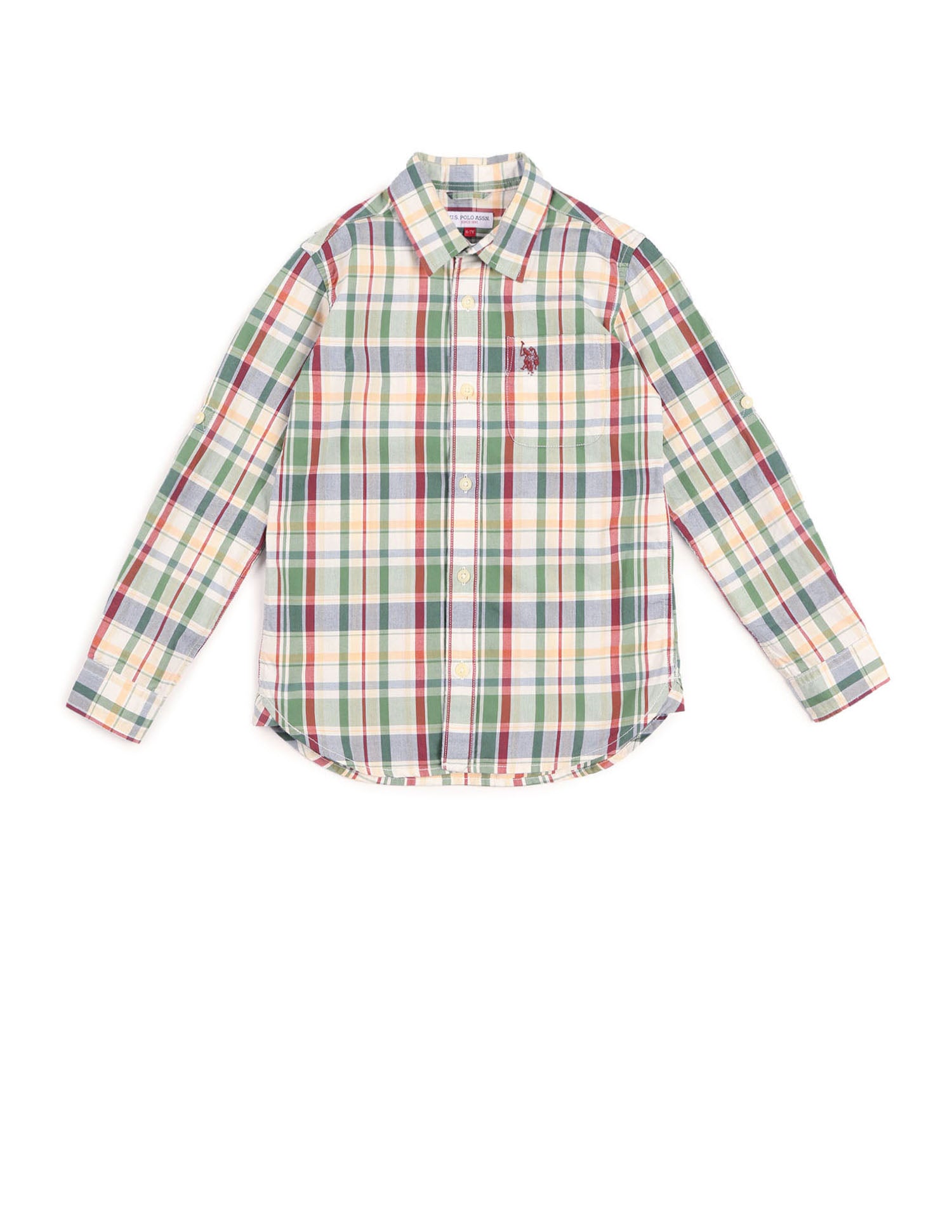 Boys Plaid Checked Regular Fit Shirt Olive - U.S. POLO ASSN. | Large
