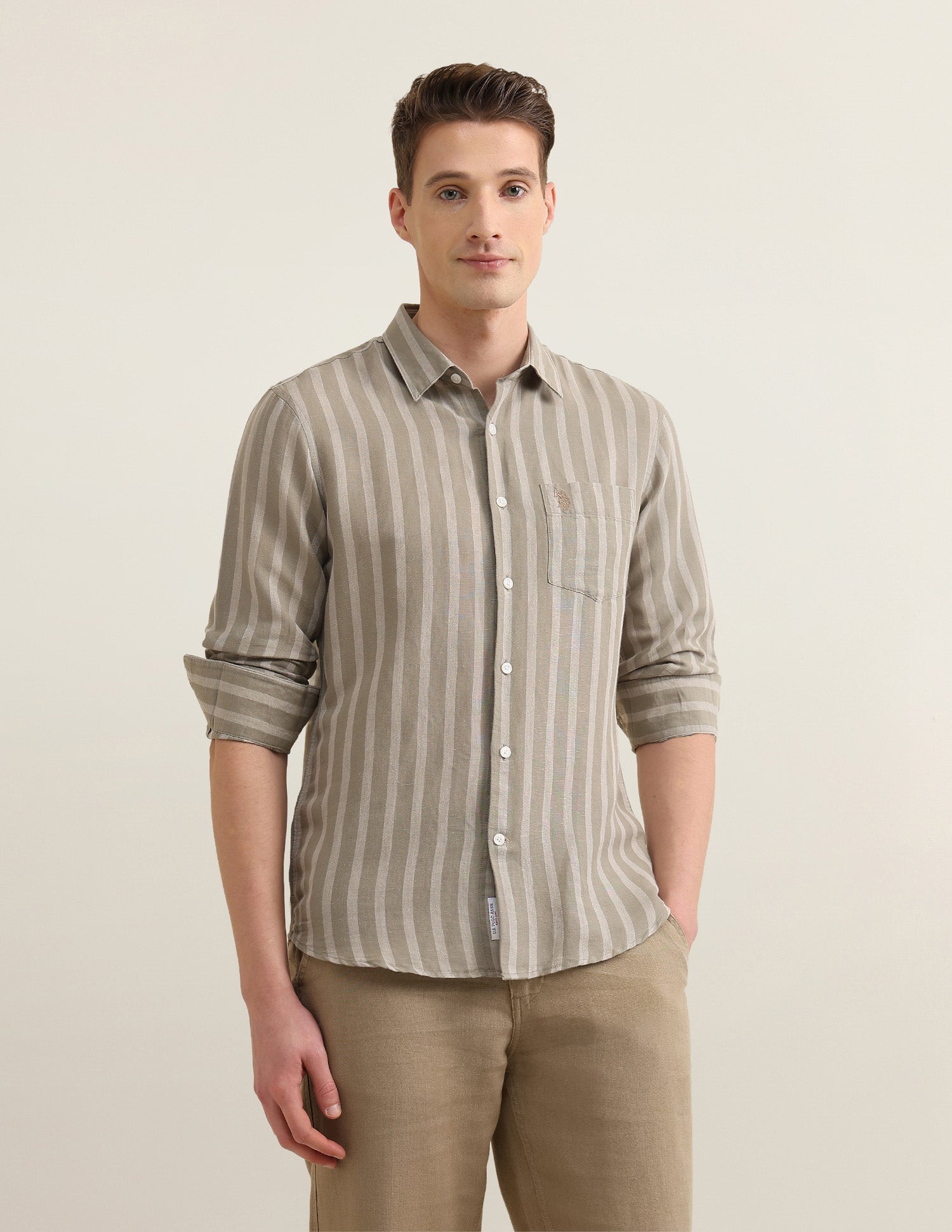 Sotogrande Tailored Fit Shirt Light Olive - U.S. Polo Assn. India | Large