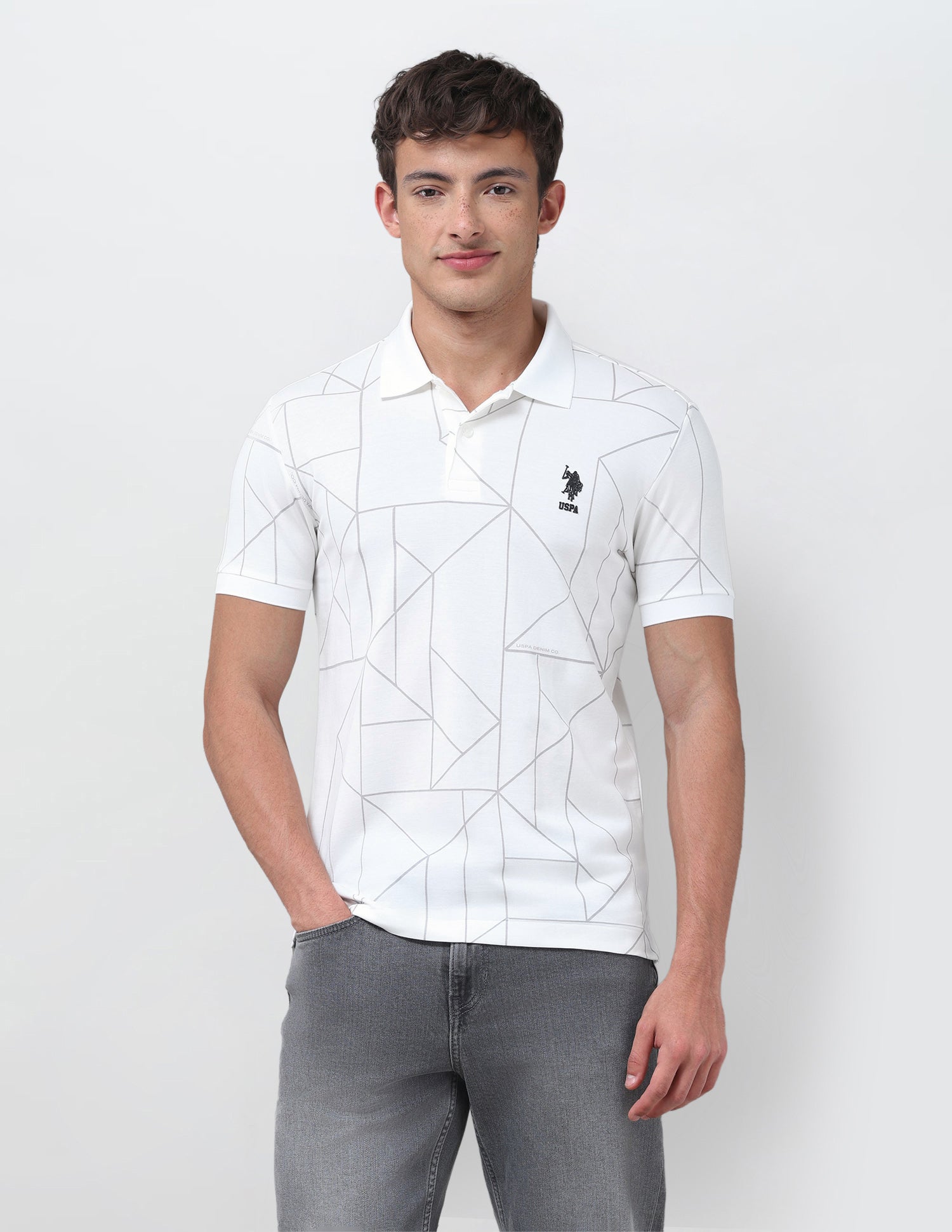Geometric Printed Slim Fit Polo Shirt White - U.S. Polo Assn. India | Large