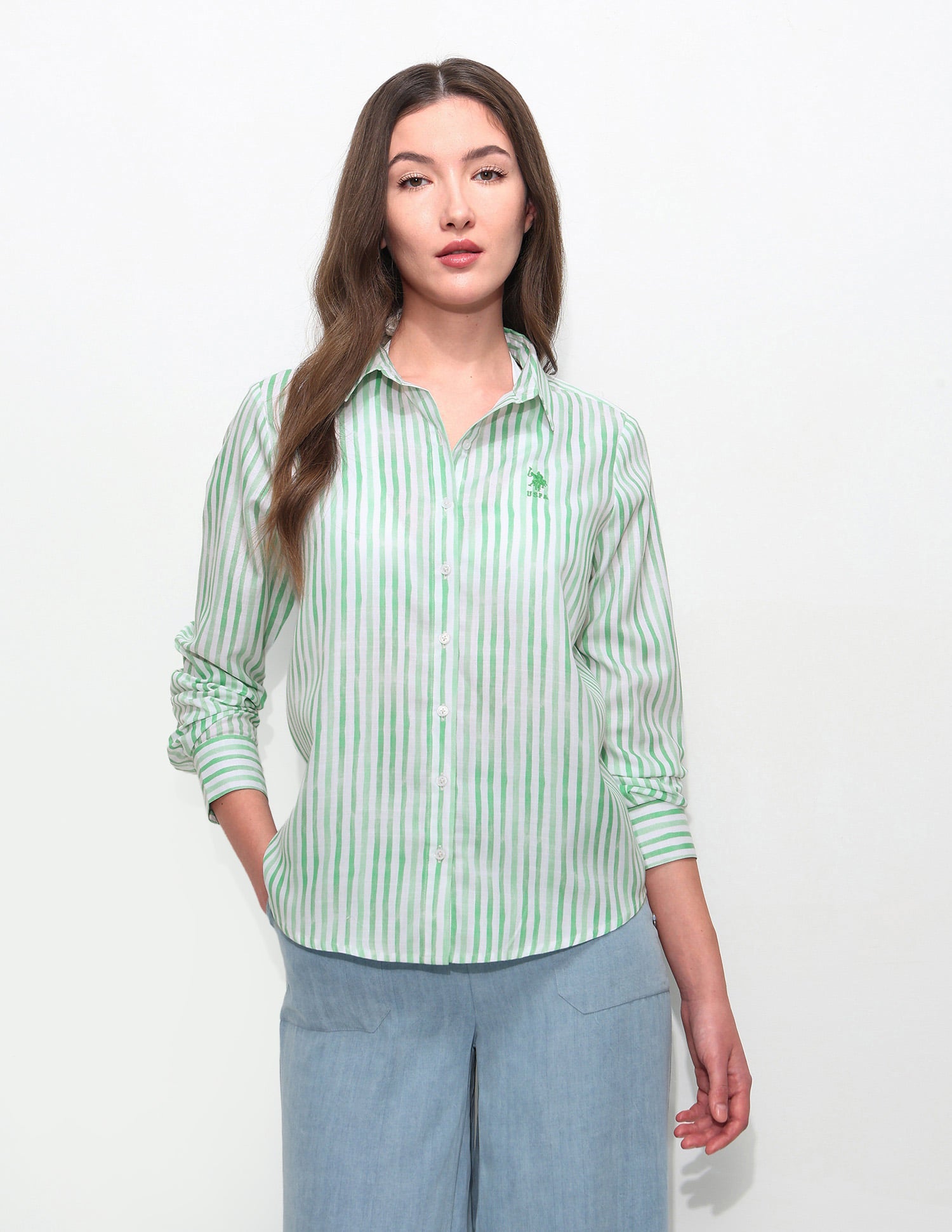 Regular Fit Vertical Striped Shirt Light Green - U.S. Polo Assn. India | Large