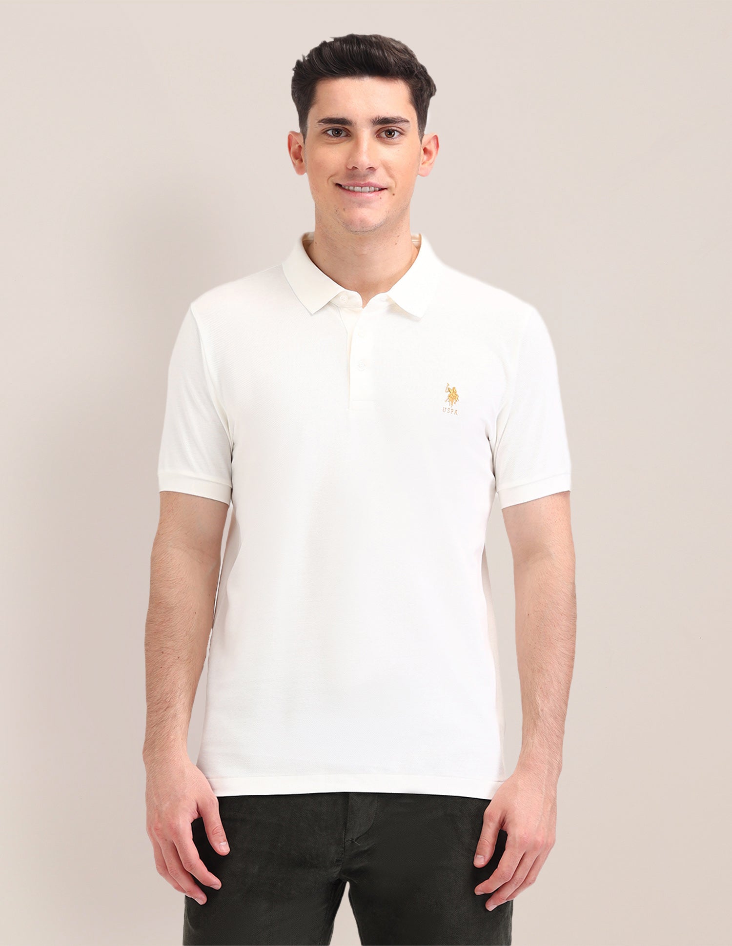 Solid Pattern Cotton Polo Shirt White - U.S. Polo Assn. India | Large