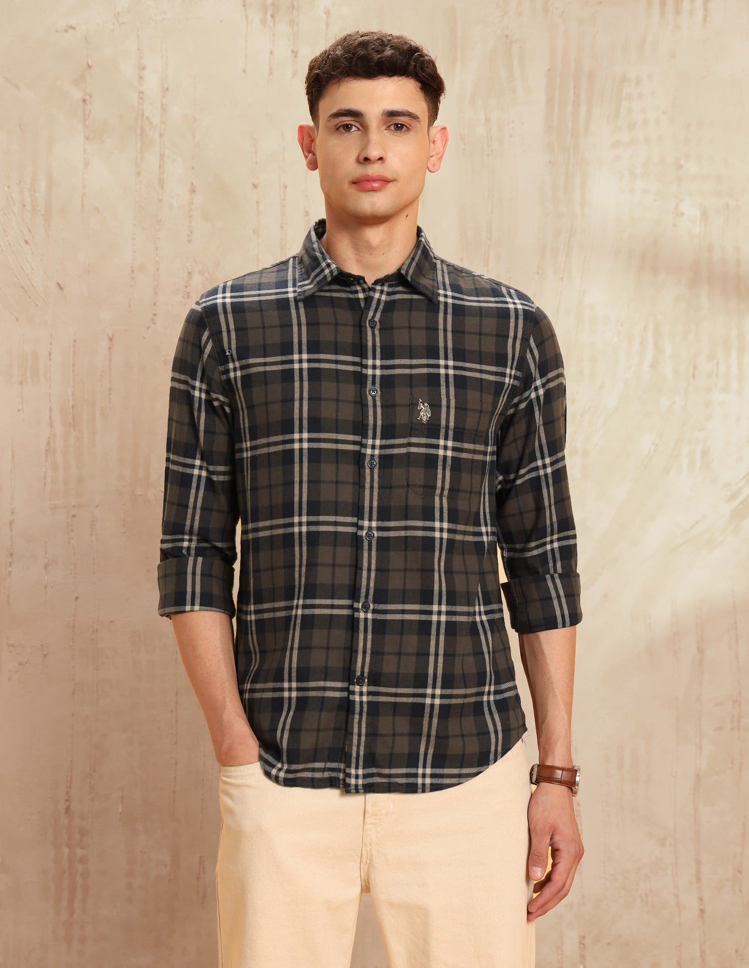 Tartan Checked Regular Fit Shirt Dark Brown - U.S. POLO ASSN. | Large