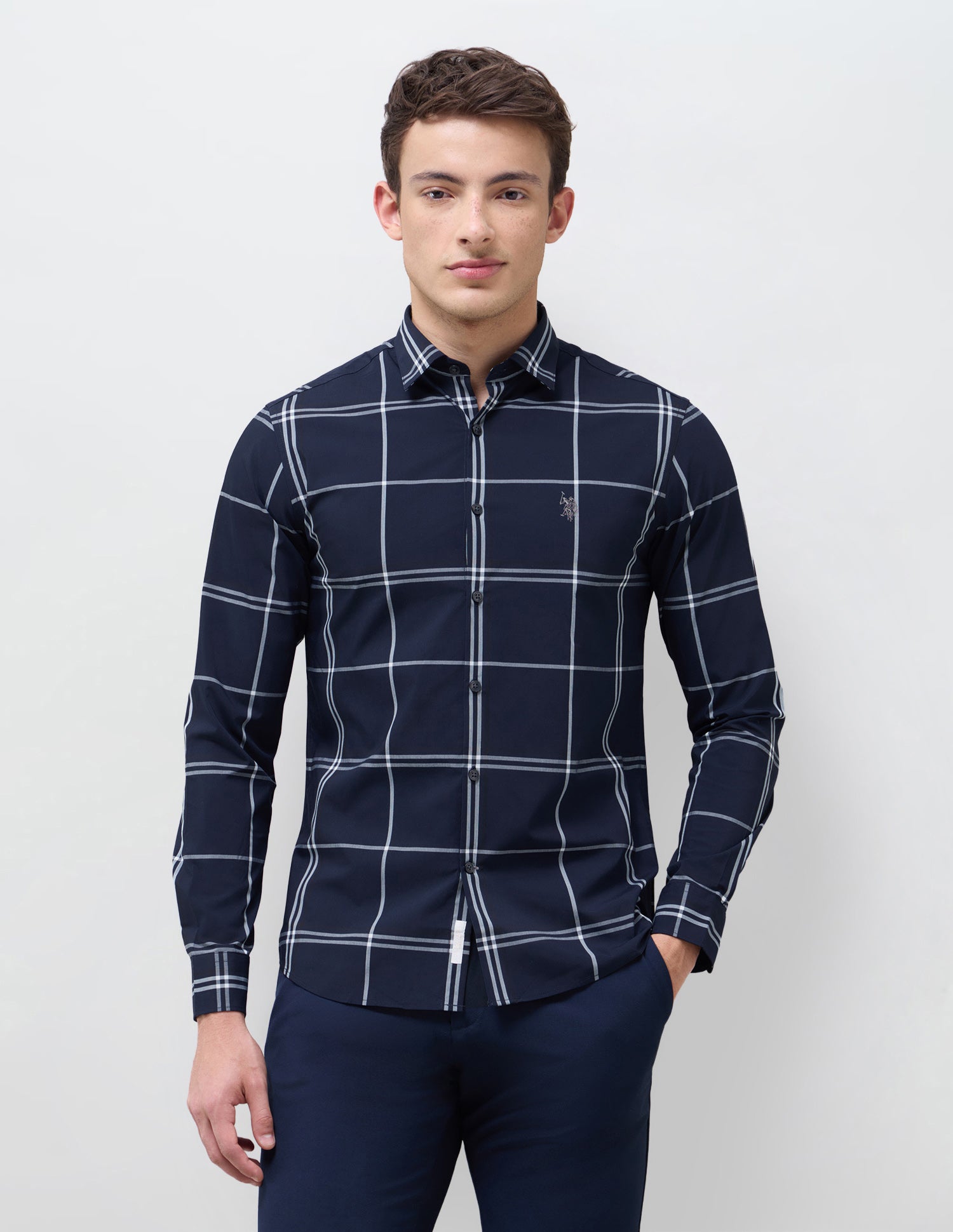 Windowpane Checked Regular Fit Shirt Navy - U.S. Polo Assn. India | Large