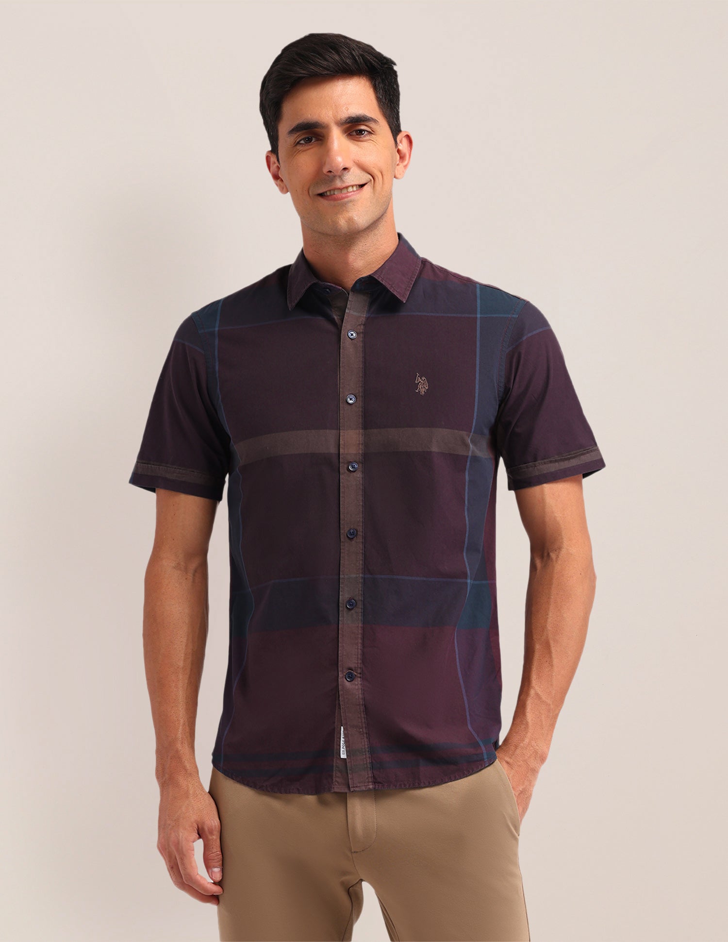 Graph Check Printed Regular Fit Shirt Maroon - U.S. Polo Assn. India | Large