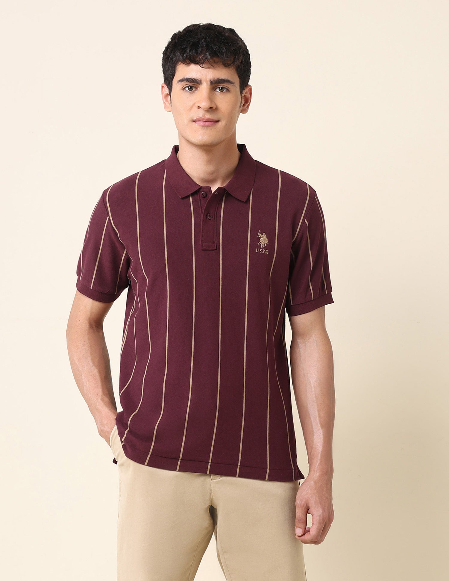 Vertical Striped Classic Polo Shirt Maroon - U.S. Polo Assn. India | Large