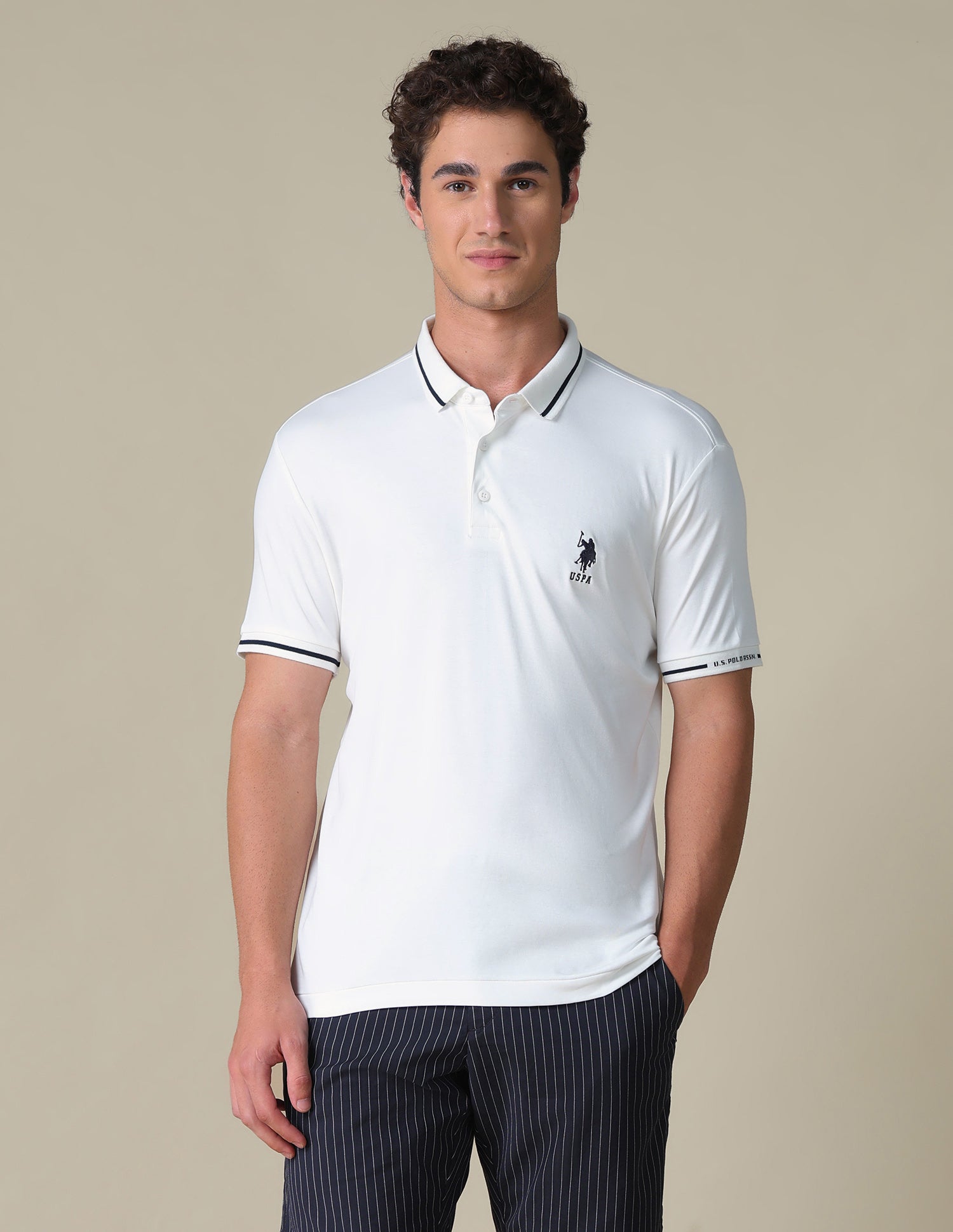 Regular Fit Solid Polo Shirt Ivory - U.S. Polo Assn. India | Large