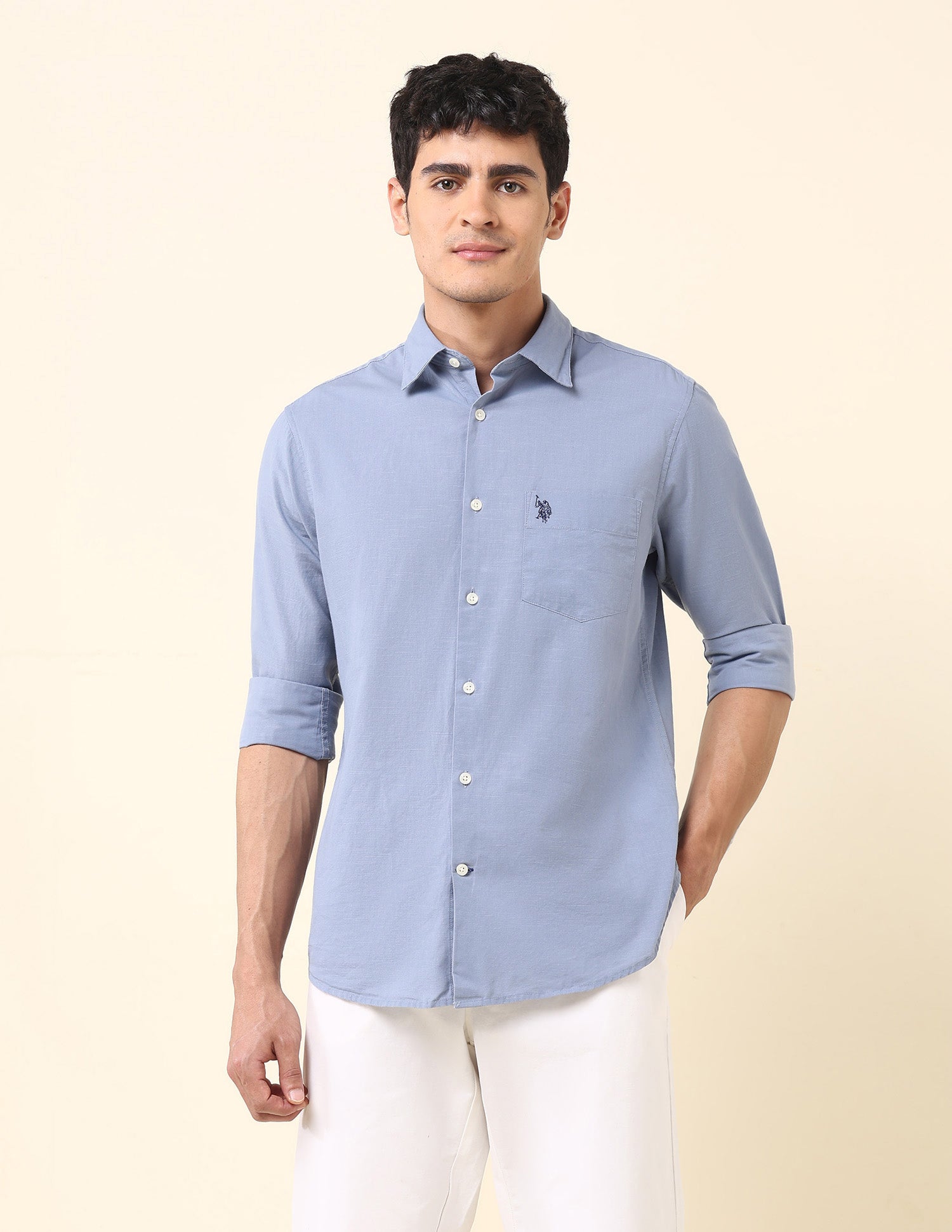 Twill Solid Tailored Fit Shirt Light Blue - U.S. Polo Assn. India | Large