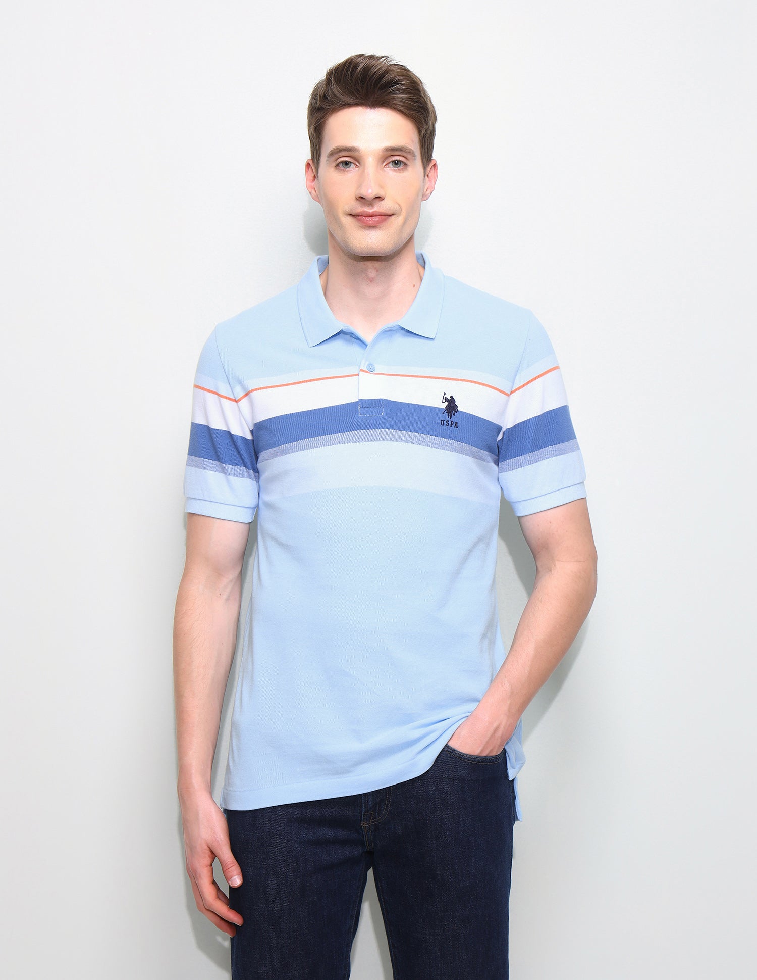 Horizontal Striped Slim Fit Polo Shirt Light Blue - U.S. Polo Assn. India | Large