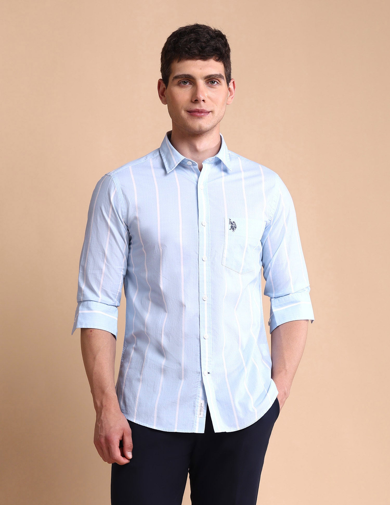 Vertical Striped Tailored Fit Shirt Blue - U.S. POLO ASSN. | Large