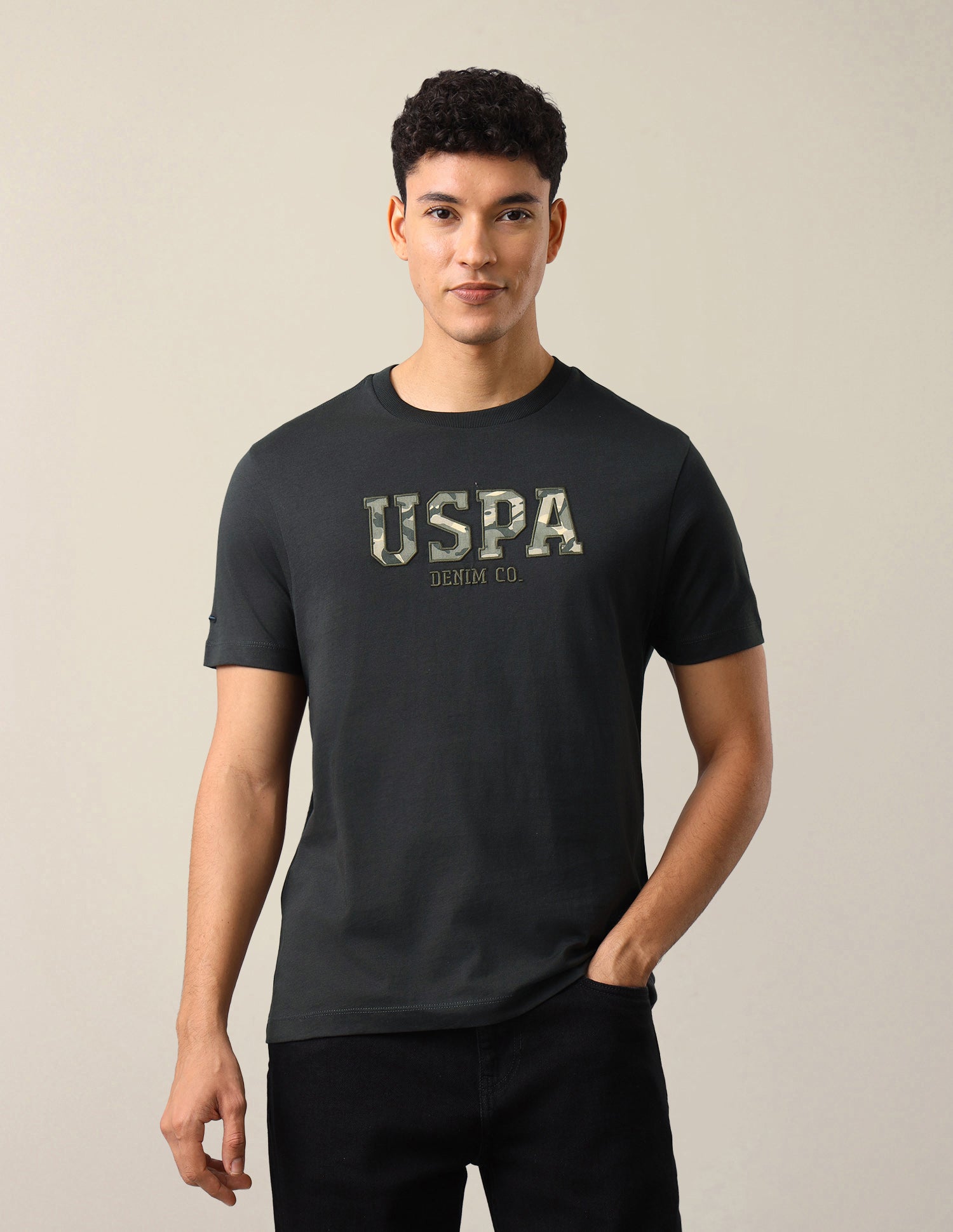 Brand Embroidered Slim Fit T-Shirt Dark Grey - U.S. Polo Assn. India | Large