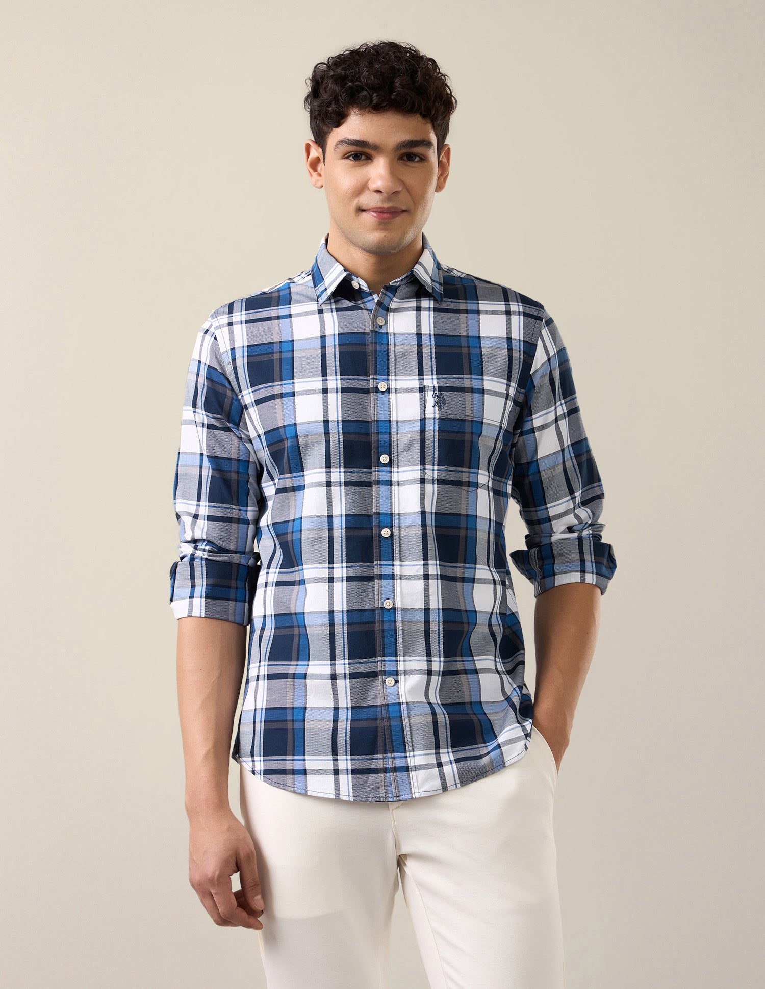 Grid Tattersall Checked Tailored Fit Shirt Navy - U.S. Polo Assn. India | Large
