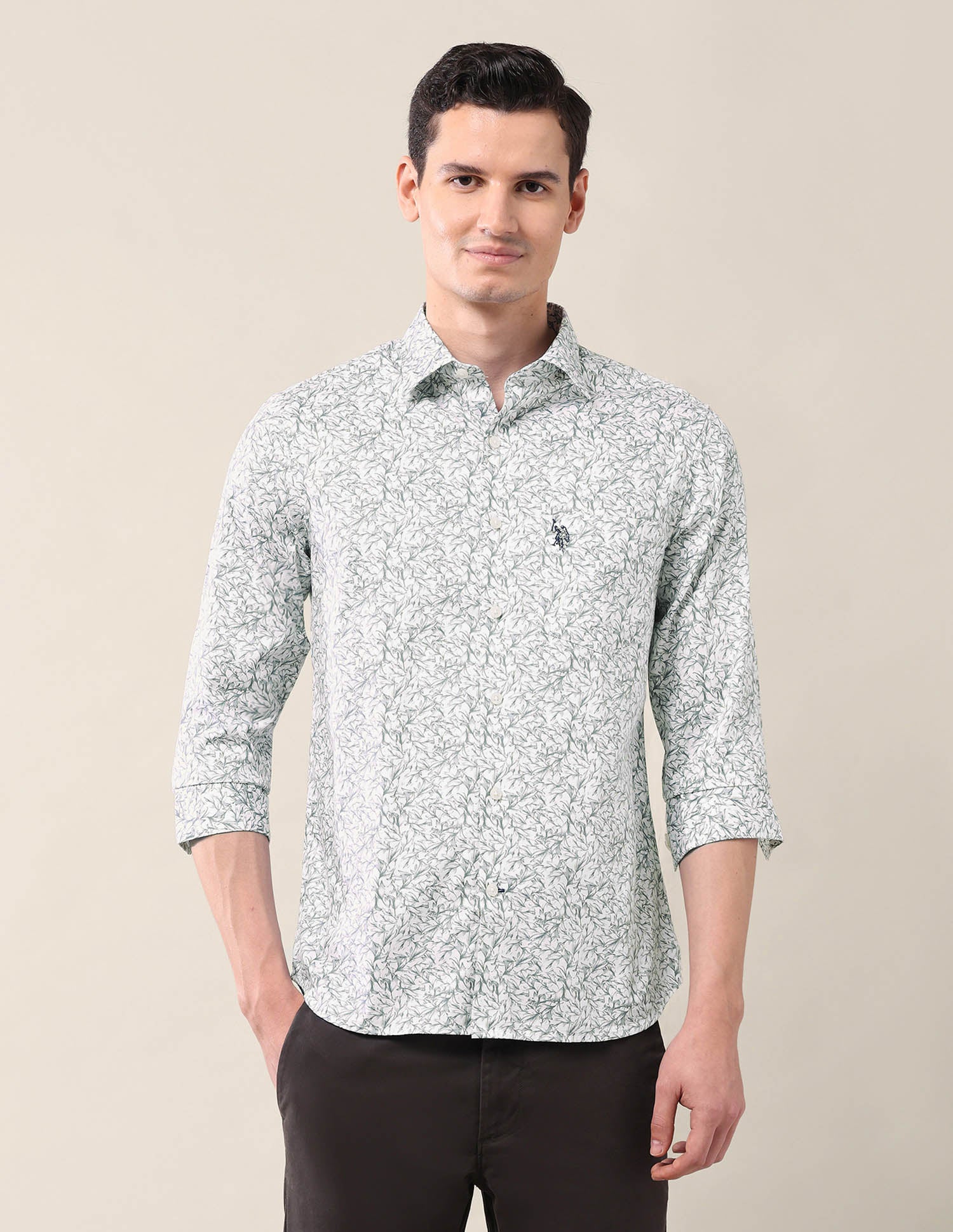 All-Over Printed Tailored Fit Shirt Light Grey - U.S. Polo Assn. India | Large