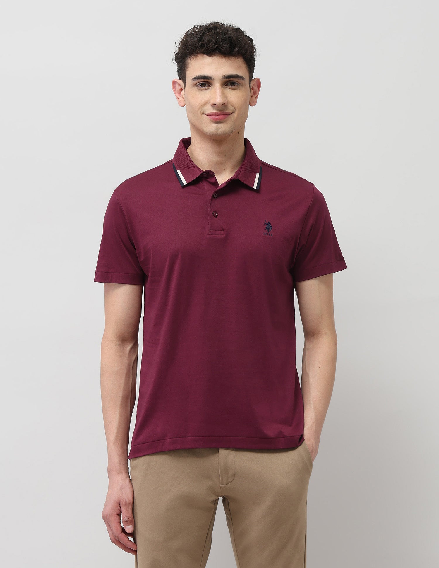 Pure Cotton Solid Polo Shirt Maroon - U.S. POLO ASSN. | Large