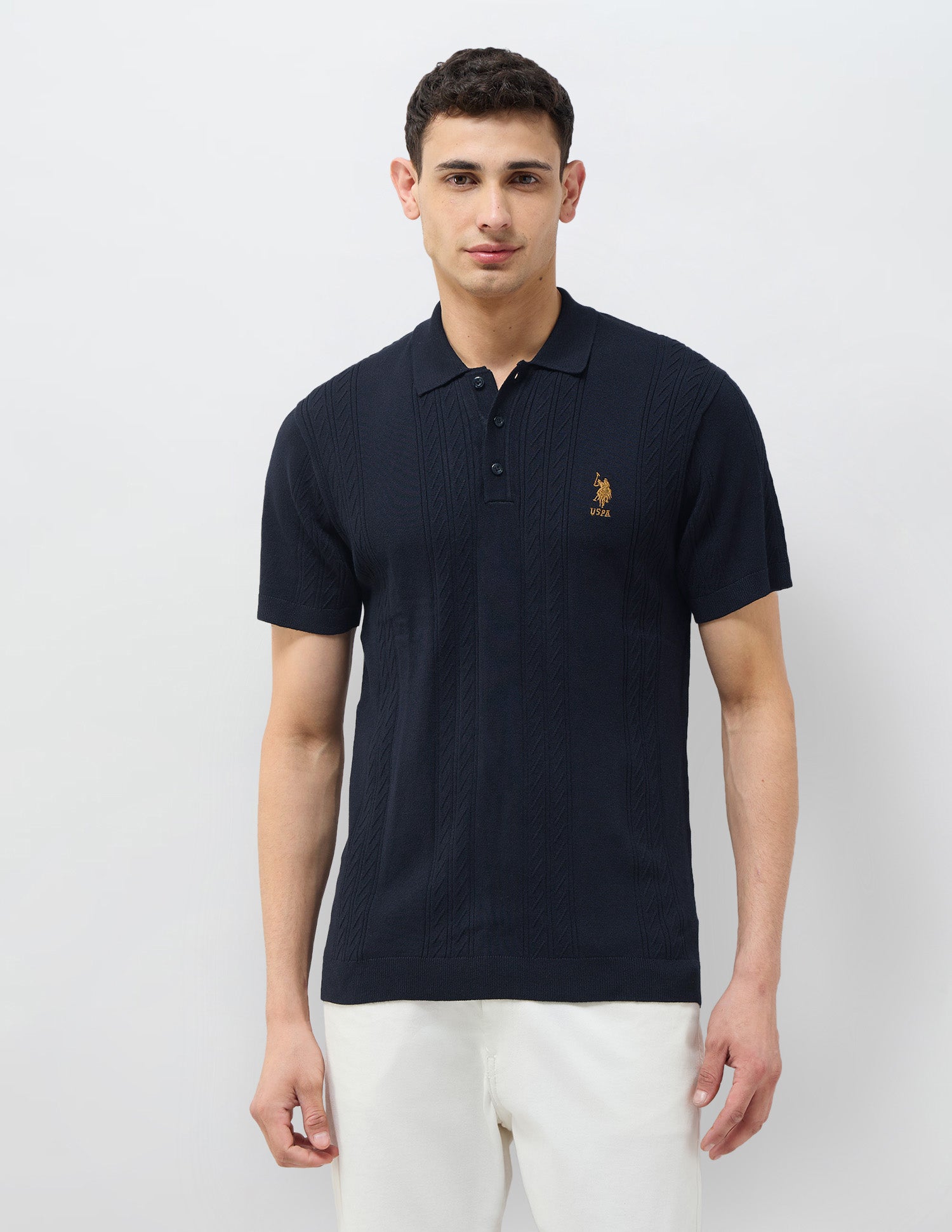 Patterned Knit Regular Fit Polo Shirts Navy - U.S. POLO ASSN. | Large