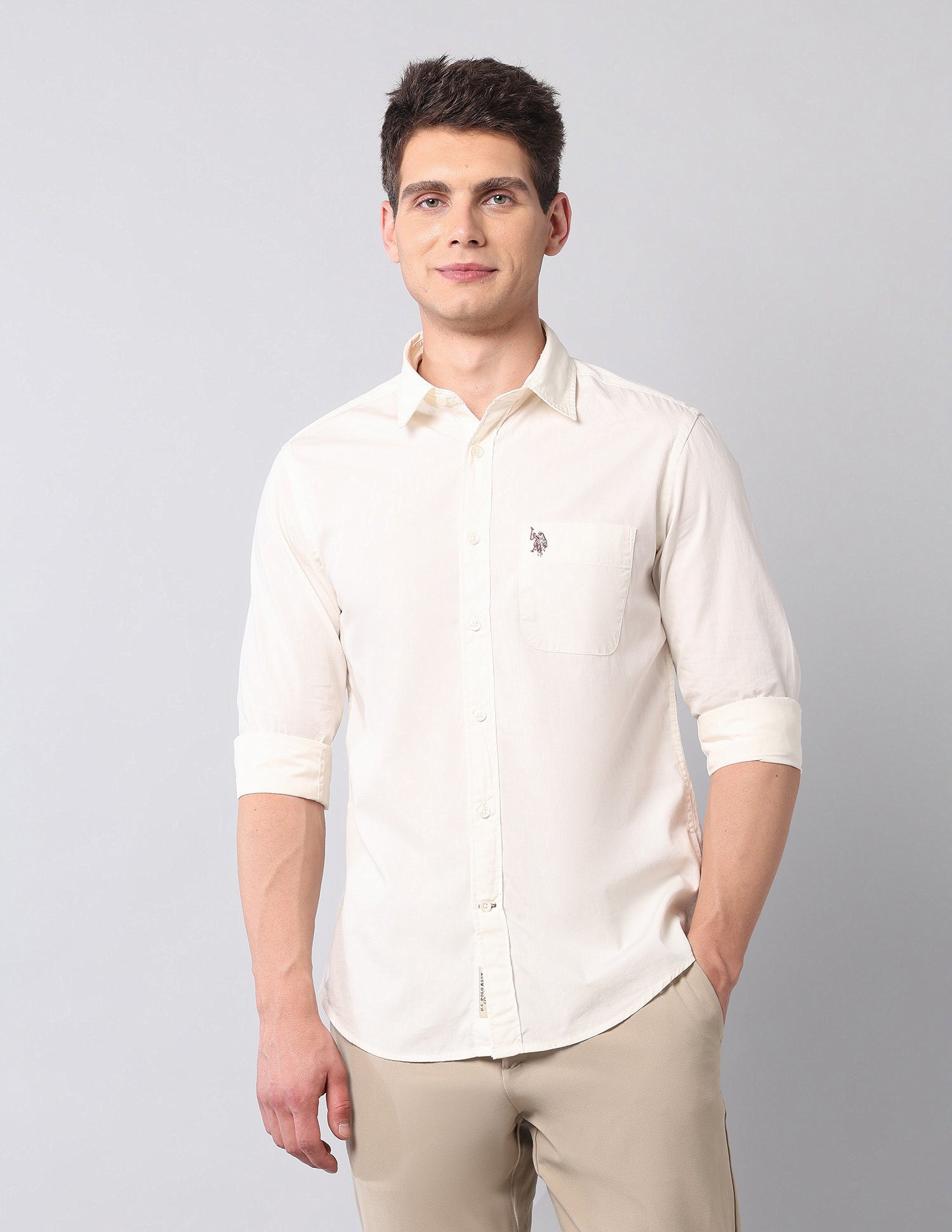 Pure Cotton Regular Fit Shirt Cream - U.S. Polo Assn. India | Large