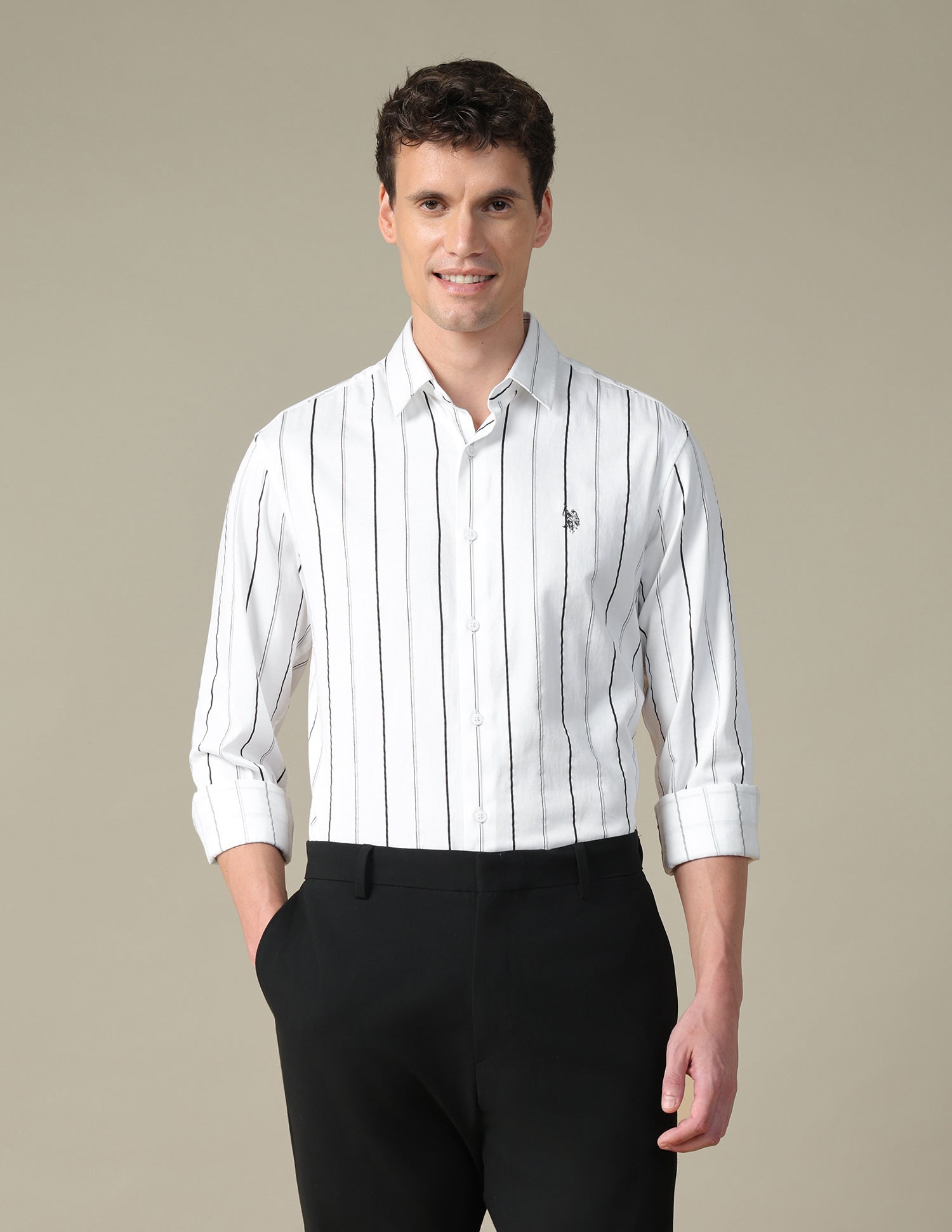 Vertical Striped Satin Shirt Light Grey - U.S. Polo Assn. India | Large