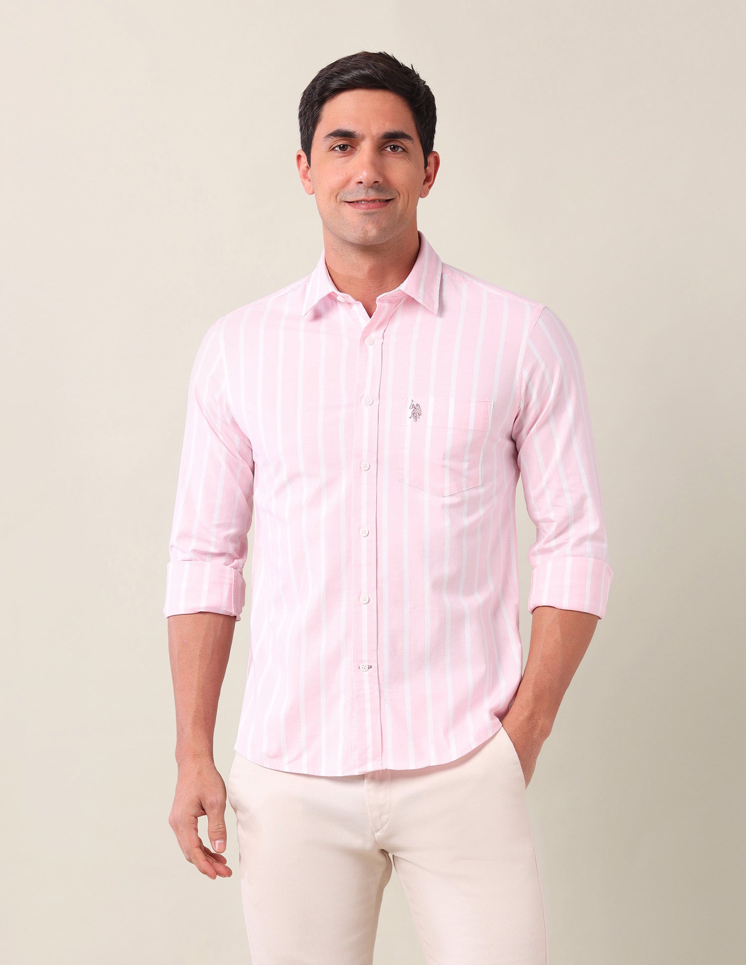 Vertical Striped Tailored Fit Shirt Pink - U.S. Polo Assn. India | Large