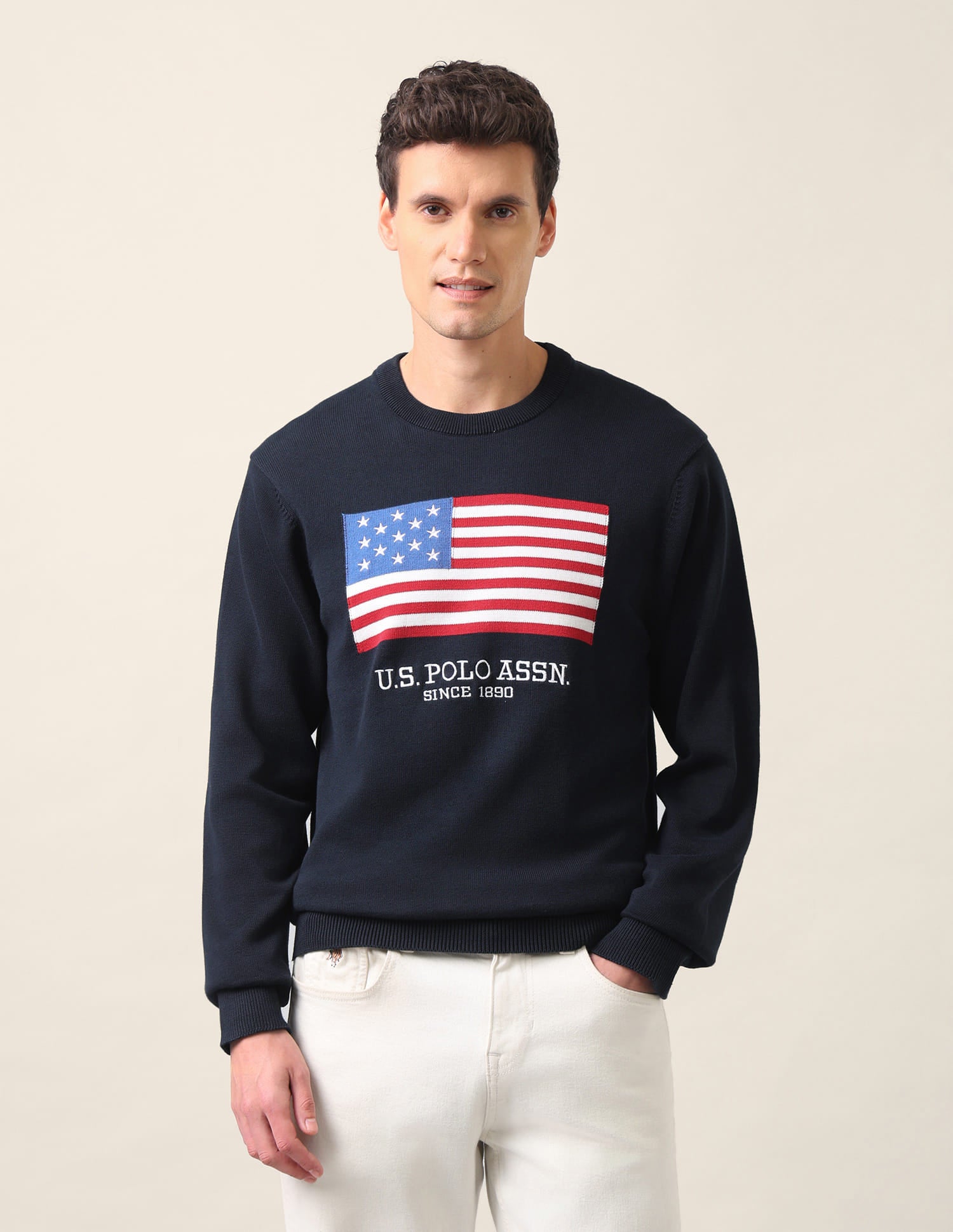 Graphic Printed Regular Fit Sweater Navy - U.S. Polo Assn. India | Large