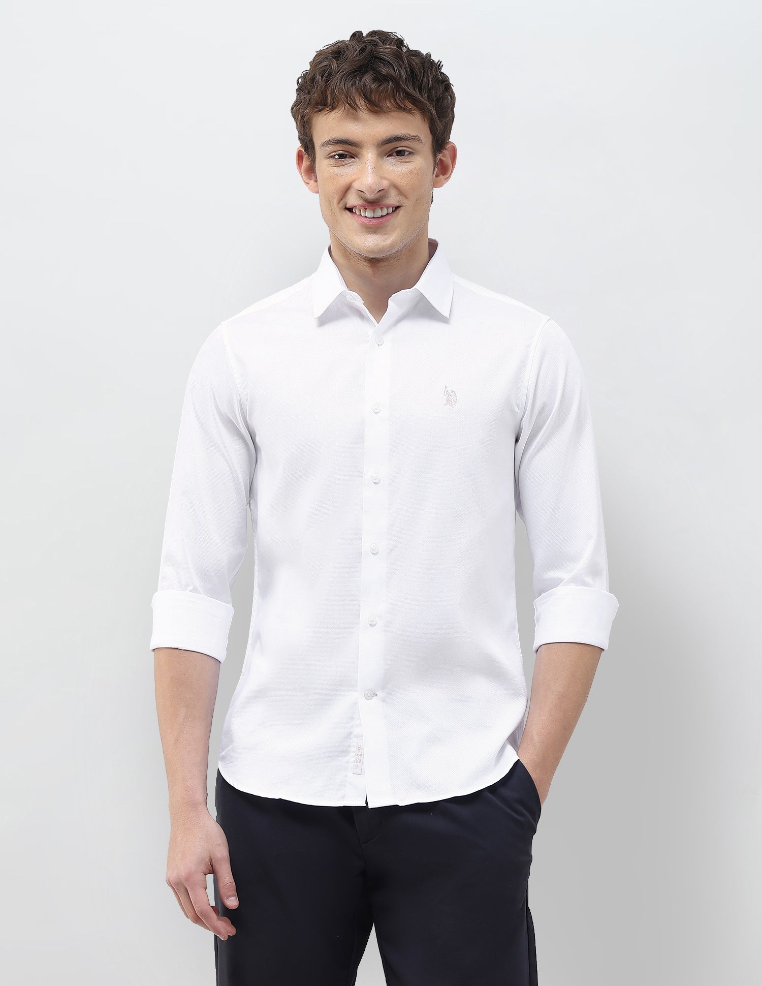 Textured Regular Fit Shirt White - U.S. Polo Assn. India | Large