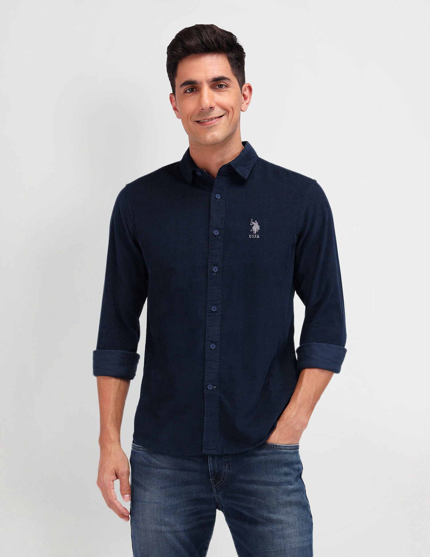 Slim Fit Dobby Shirt Navy - U.S. Polo Assn. India | Large