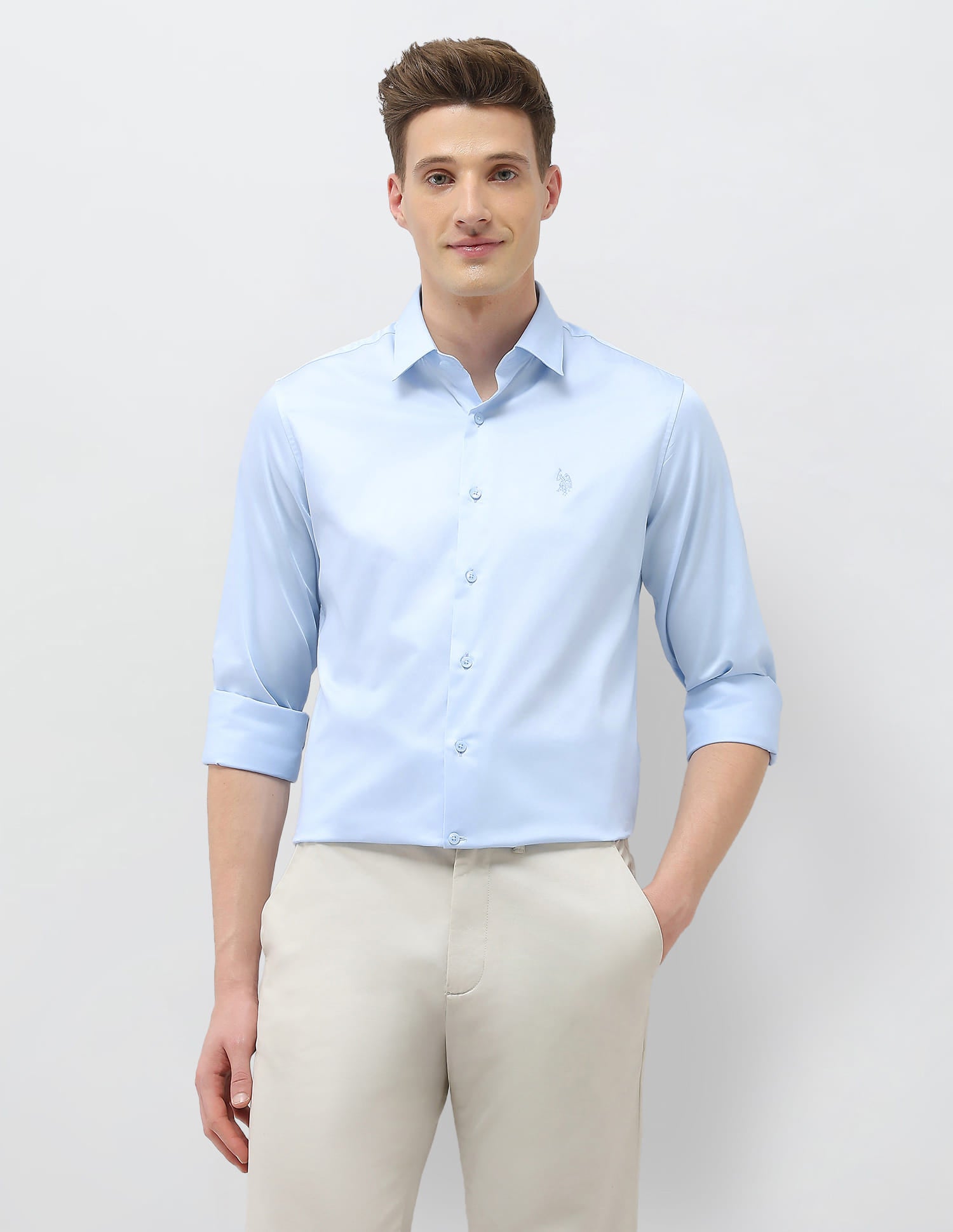 Solid Tailored Fit Shirt Light Blue - U.S. Polo Assn. India | Large