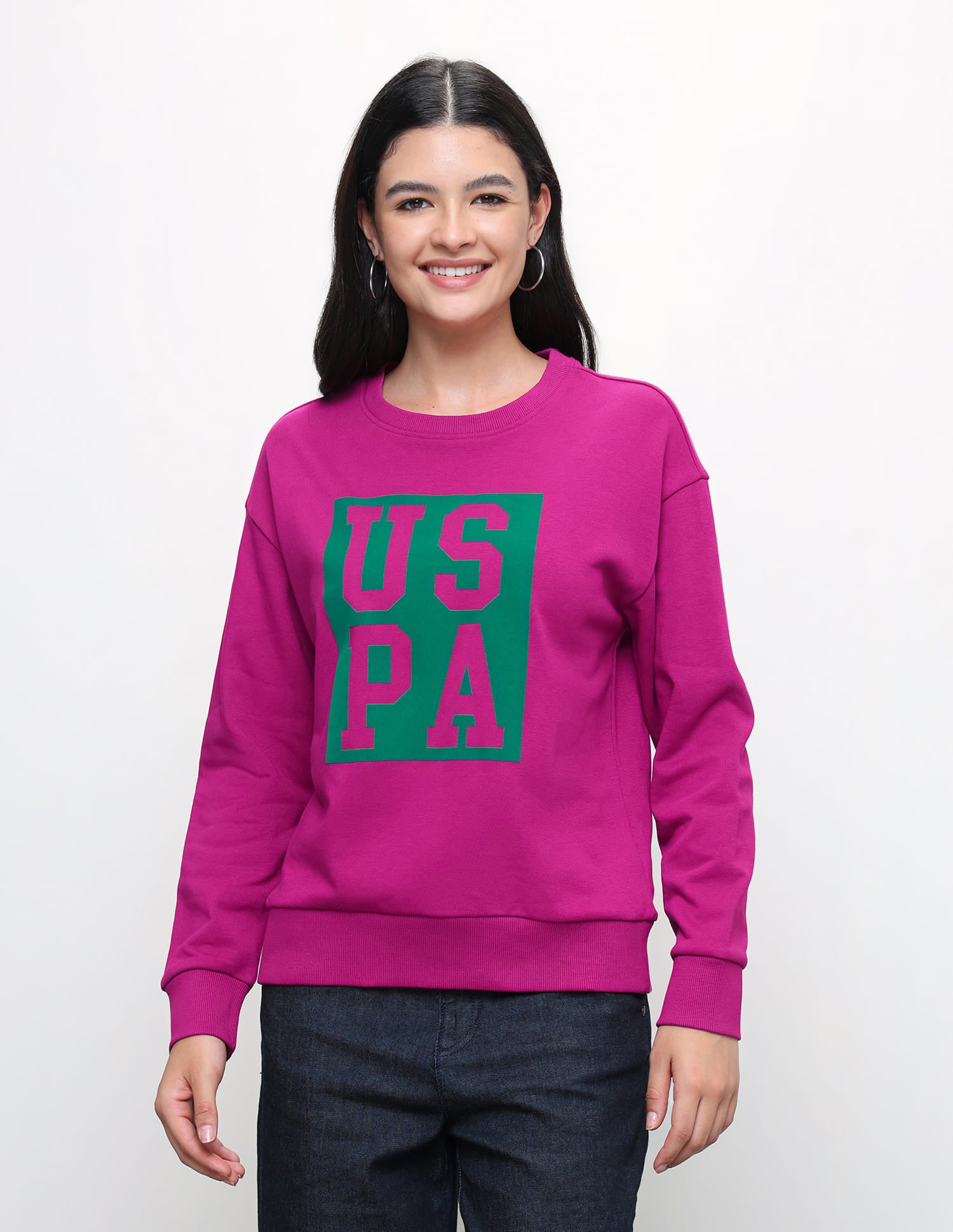 Brand Printed Relaxed Fit Sweatshirt Magenta - U.S. Polo Assn. India | Large