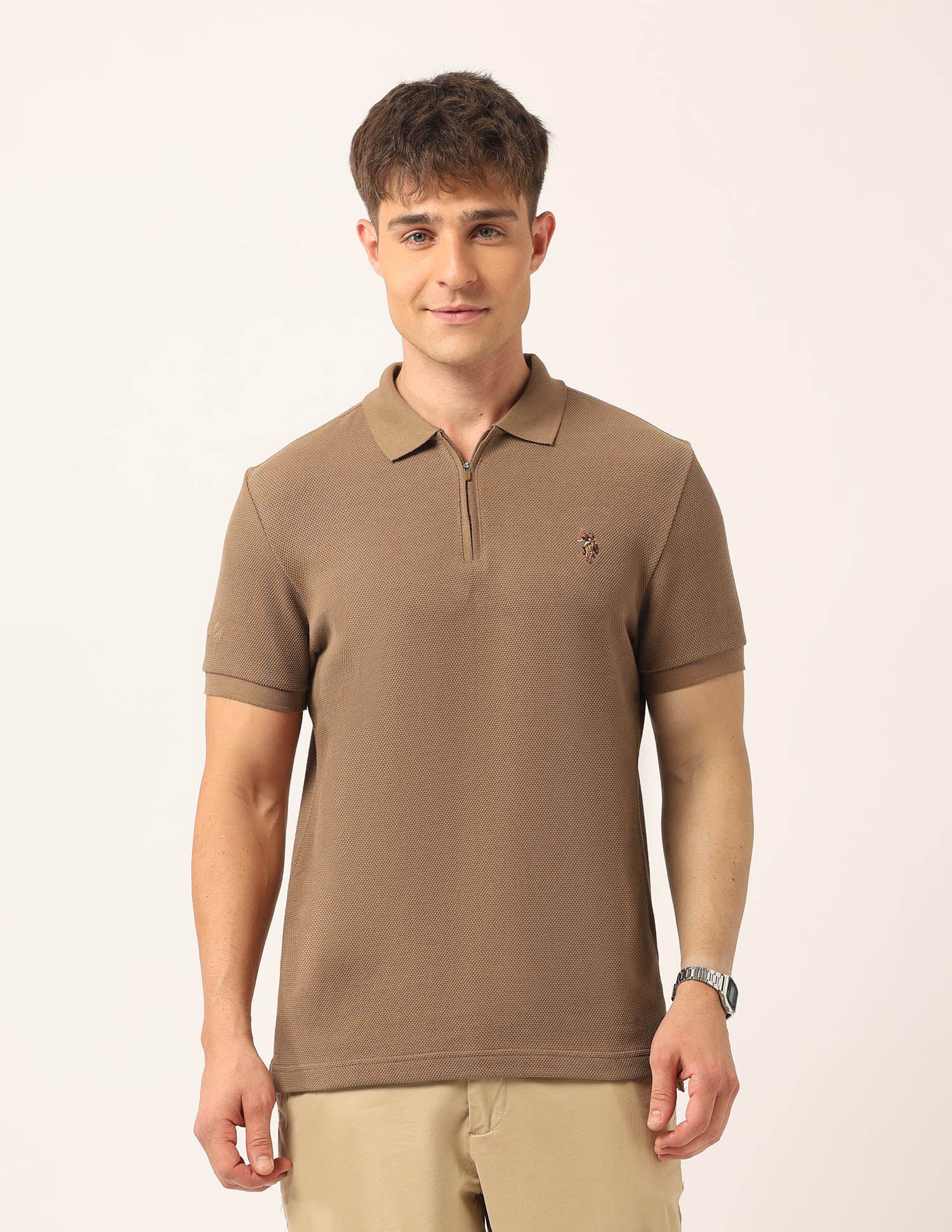 Solid Muscle Fit Polo Shirt Brown - U.S. Polo Assn. India | Large