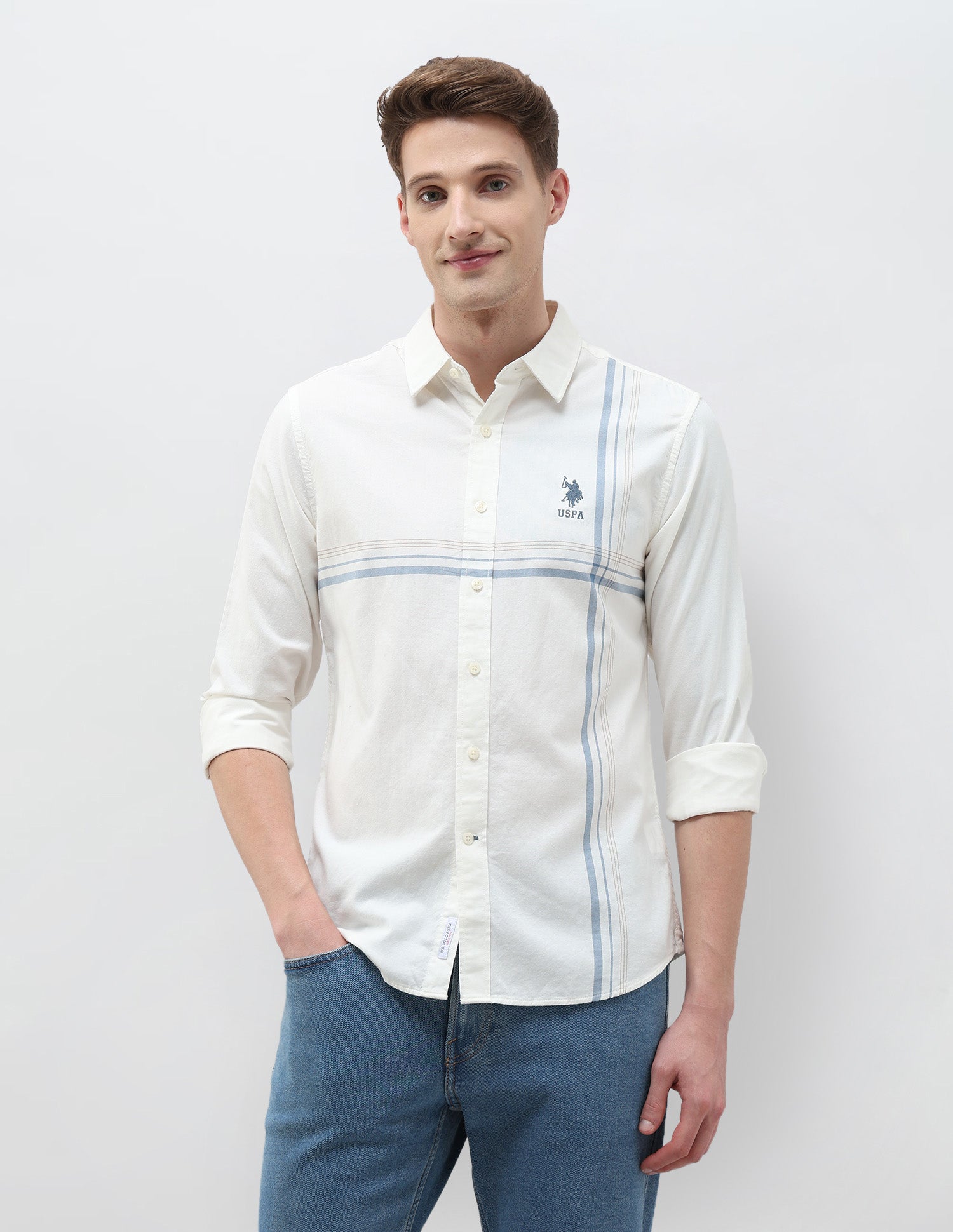 Tailored Fit Vertical Striped Shirt White - U.S. Polo Assn. India | Large