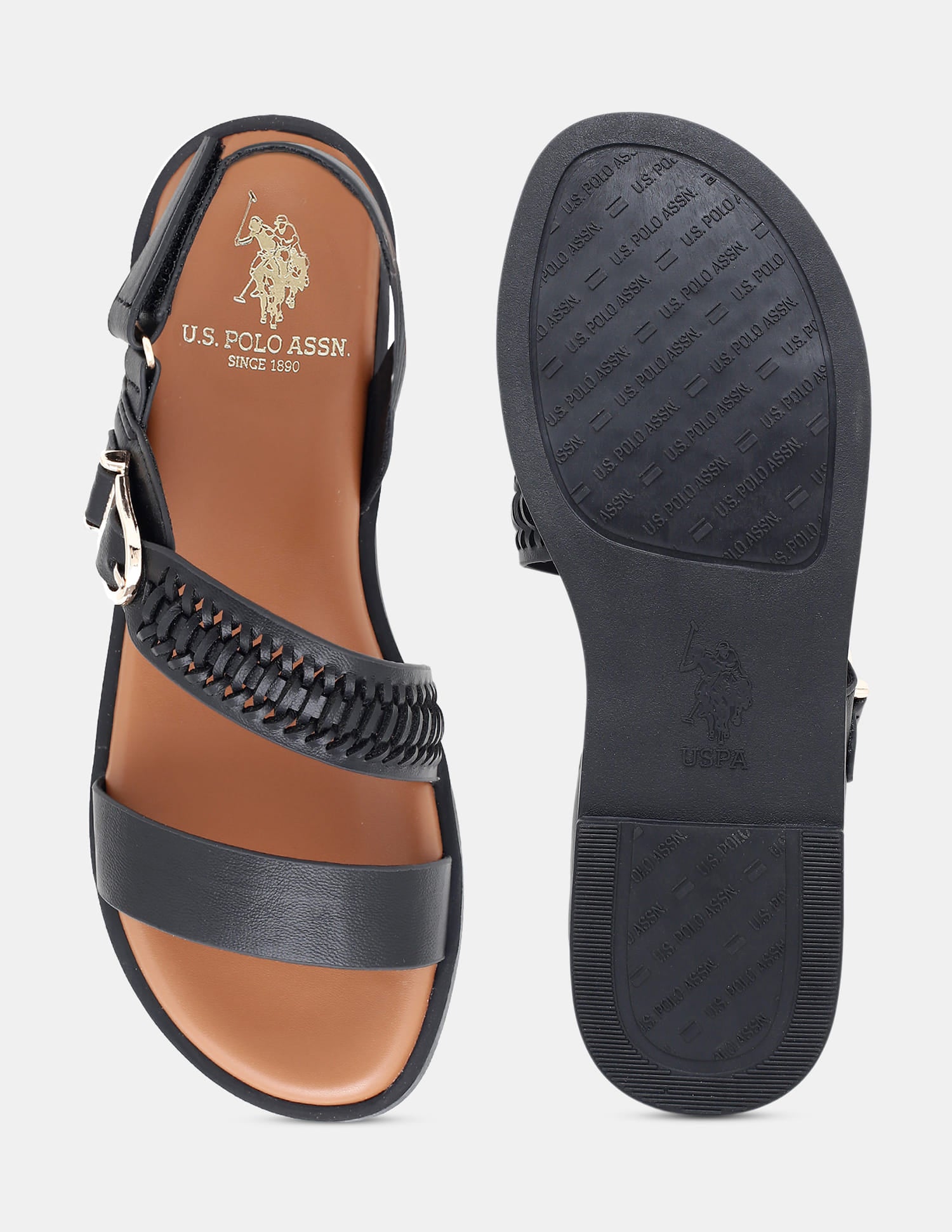 Women Axelle Patterned Vamp Strap Sandals Black - U.S. Polo Assn. India | Large