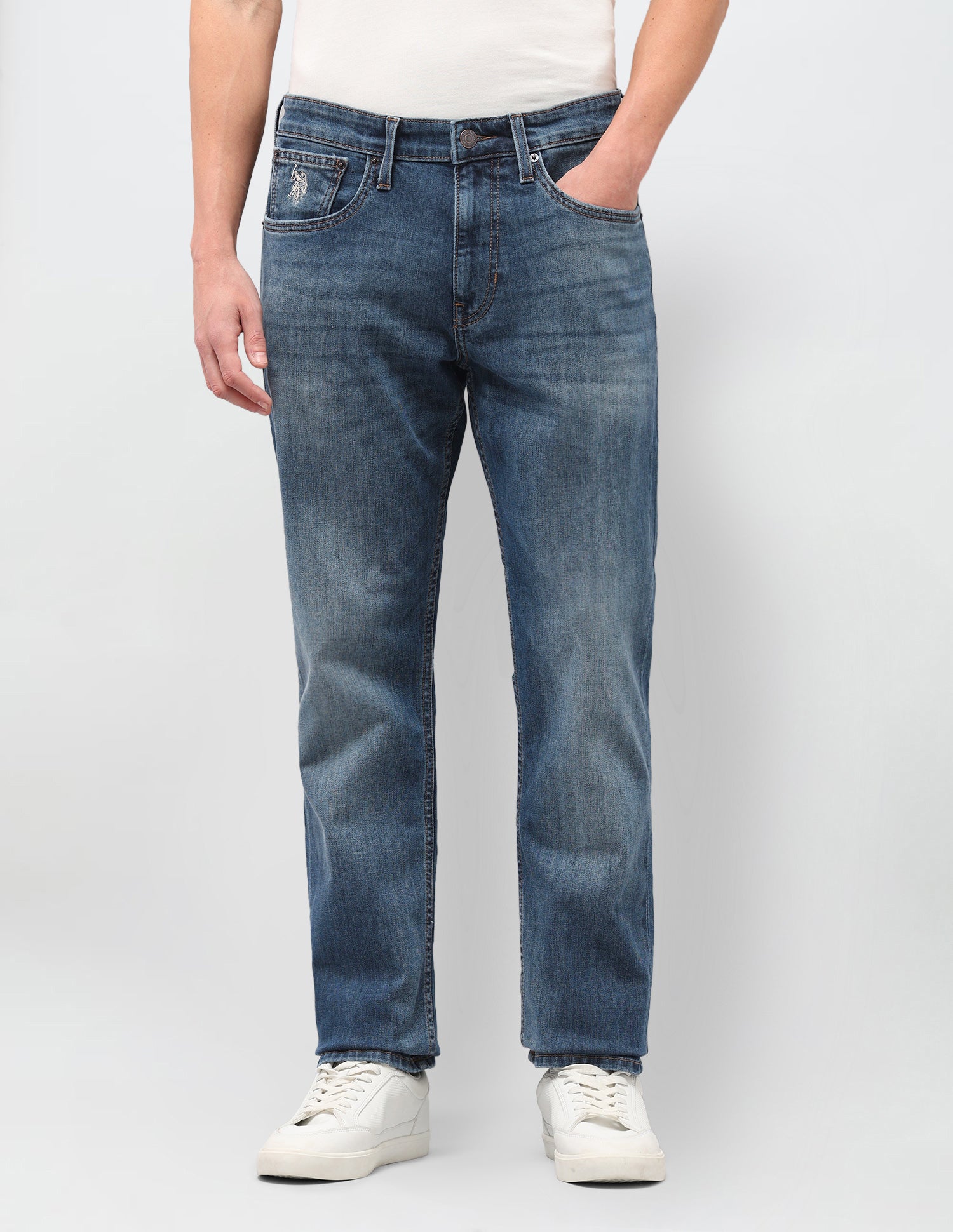 Harold Slim Straight Fit Blue Jeans Mid Blue - U.S. Polo Assn. India | Large