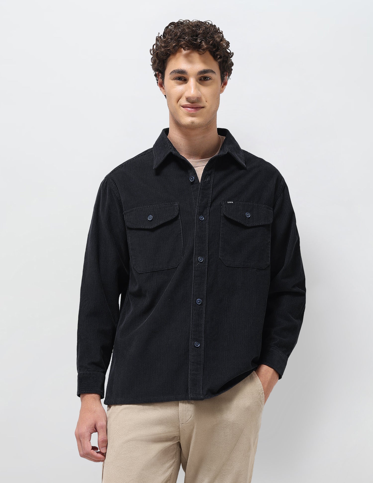Slim Fit Corduroy Shirt Navy - U.S. Polo Assn. India | Large