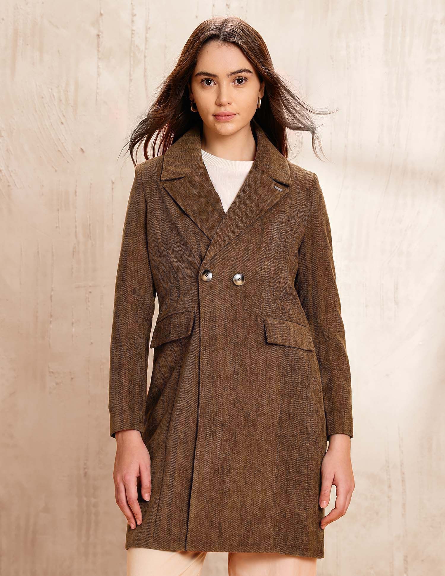 Double Breasted Notch Lapel Coat Brown - U.S. POLO ASSN. | Large