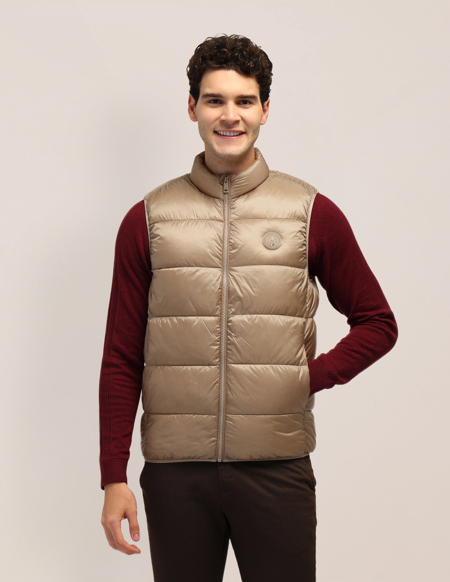 Solid Regular Fit Jacket Khaki - U.S. Polo Assn. India | Large
