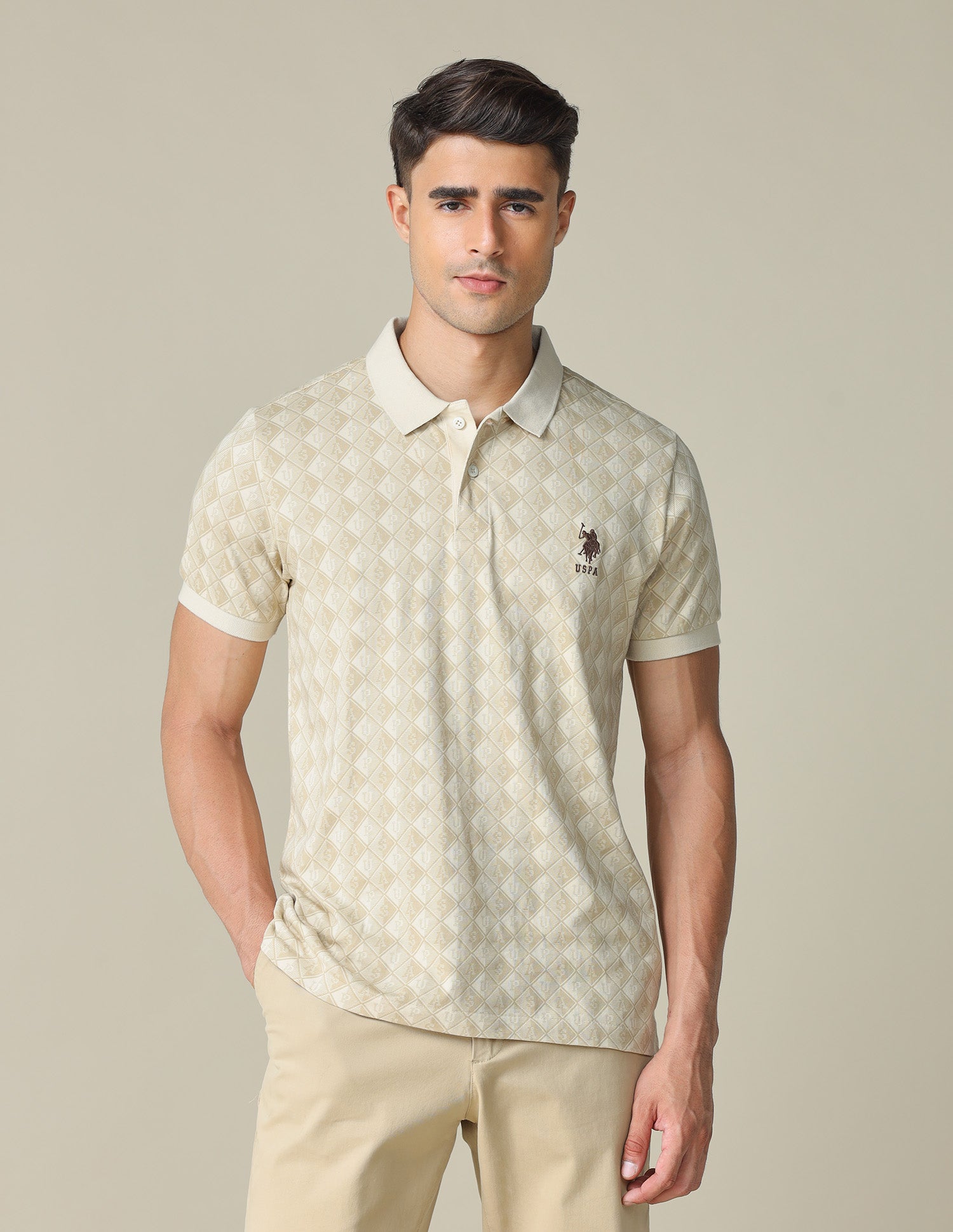 All-Over Printed Regular Fit Polo Shirt Off White - U.S. POLO ASSN. | Large