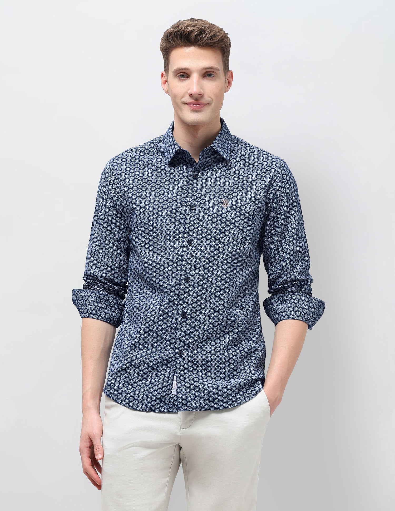 Geometric Printed Oxford Shirt Navy - U.S. Polo Assn. India | Large