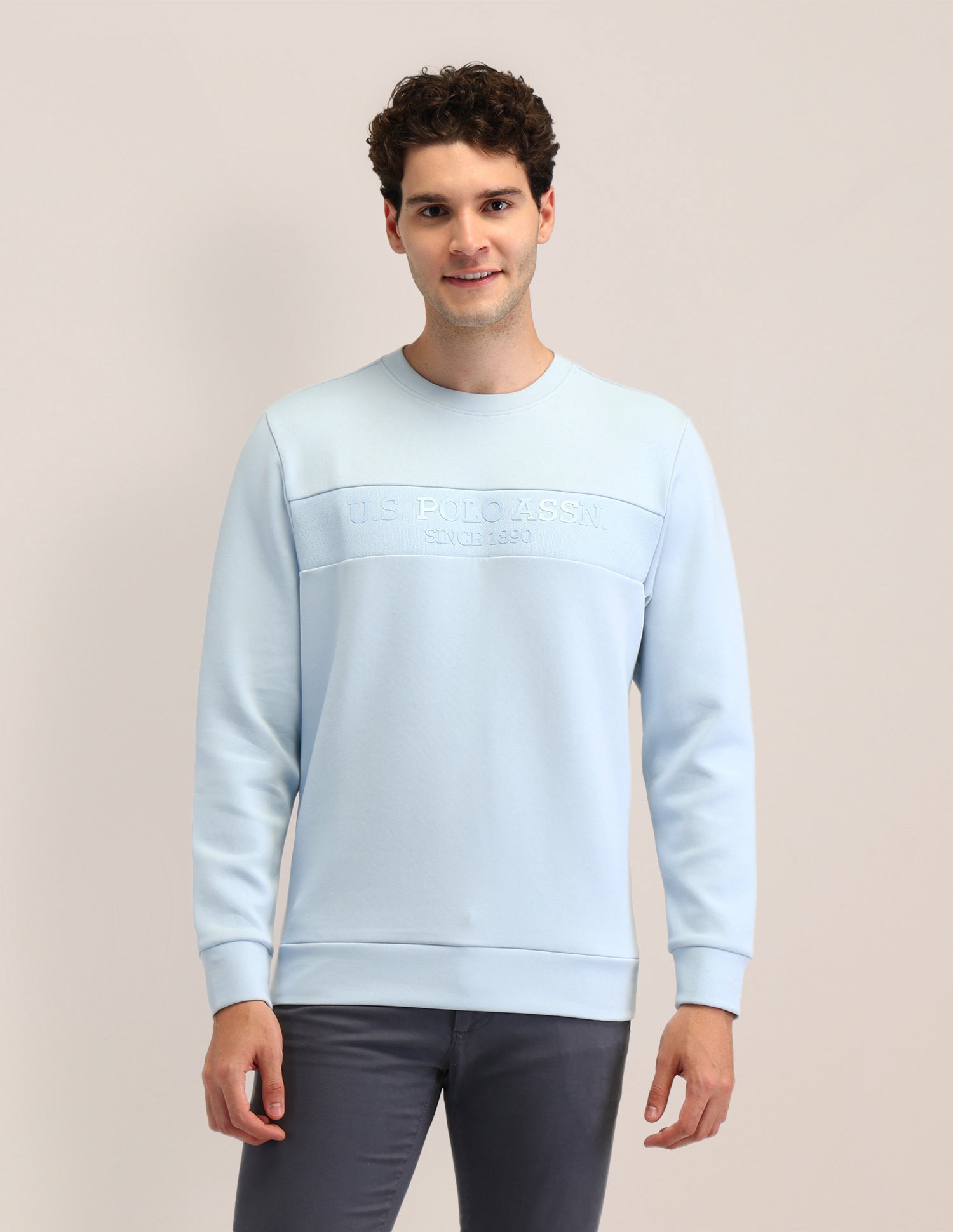 Brand Printed Regular Fit Sweatshirt Light Blue - U.S. POLO ASSN. | Large