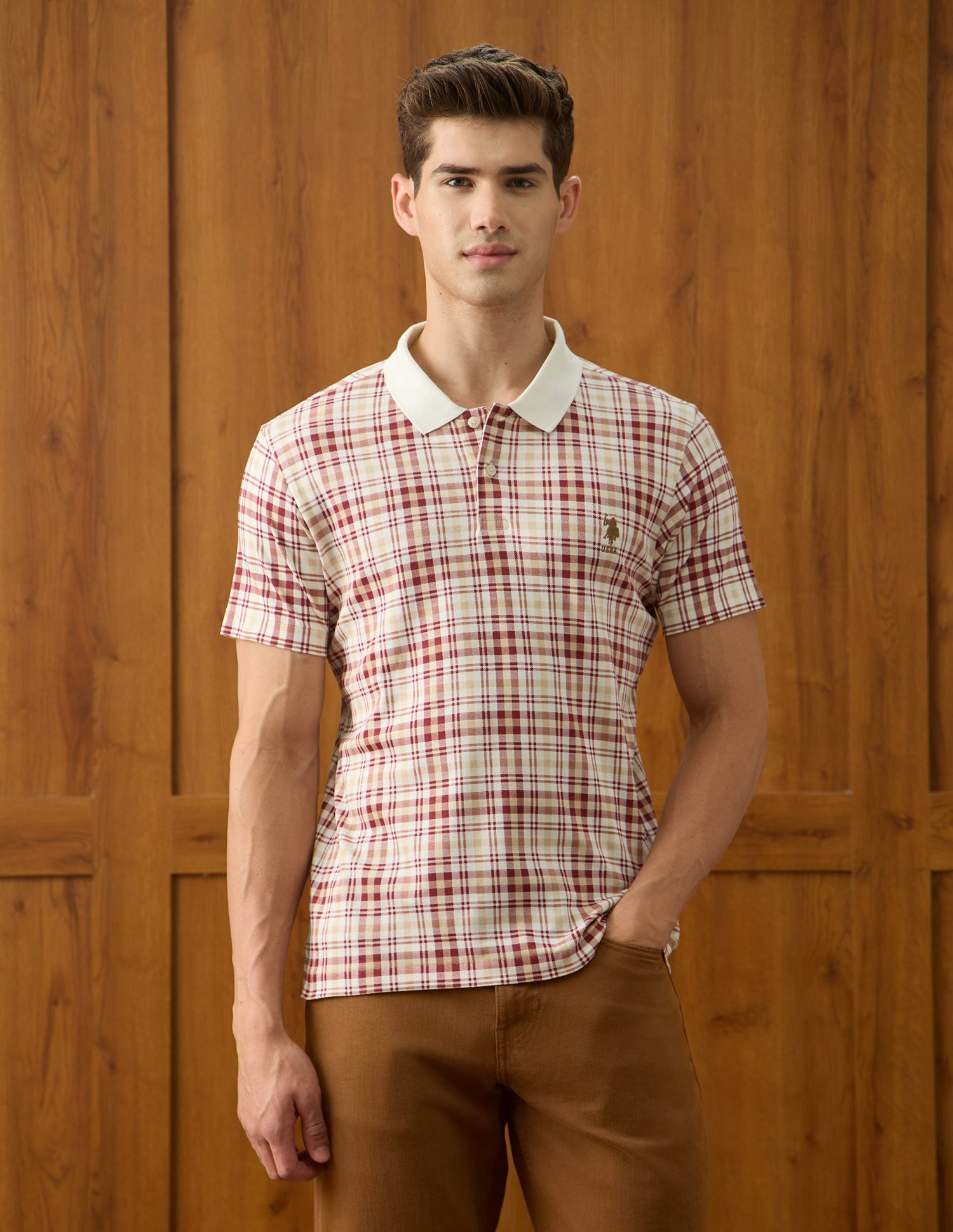 Checked Slim Fit Polo Shirt Dark Pink - U.S. Polo Assn. India | Large