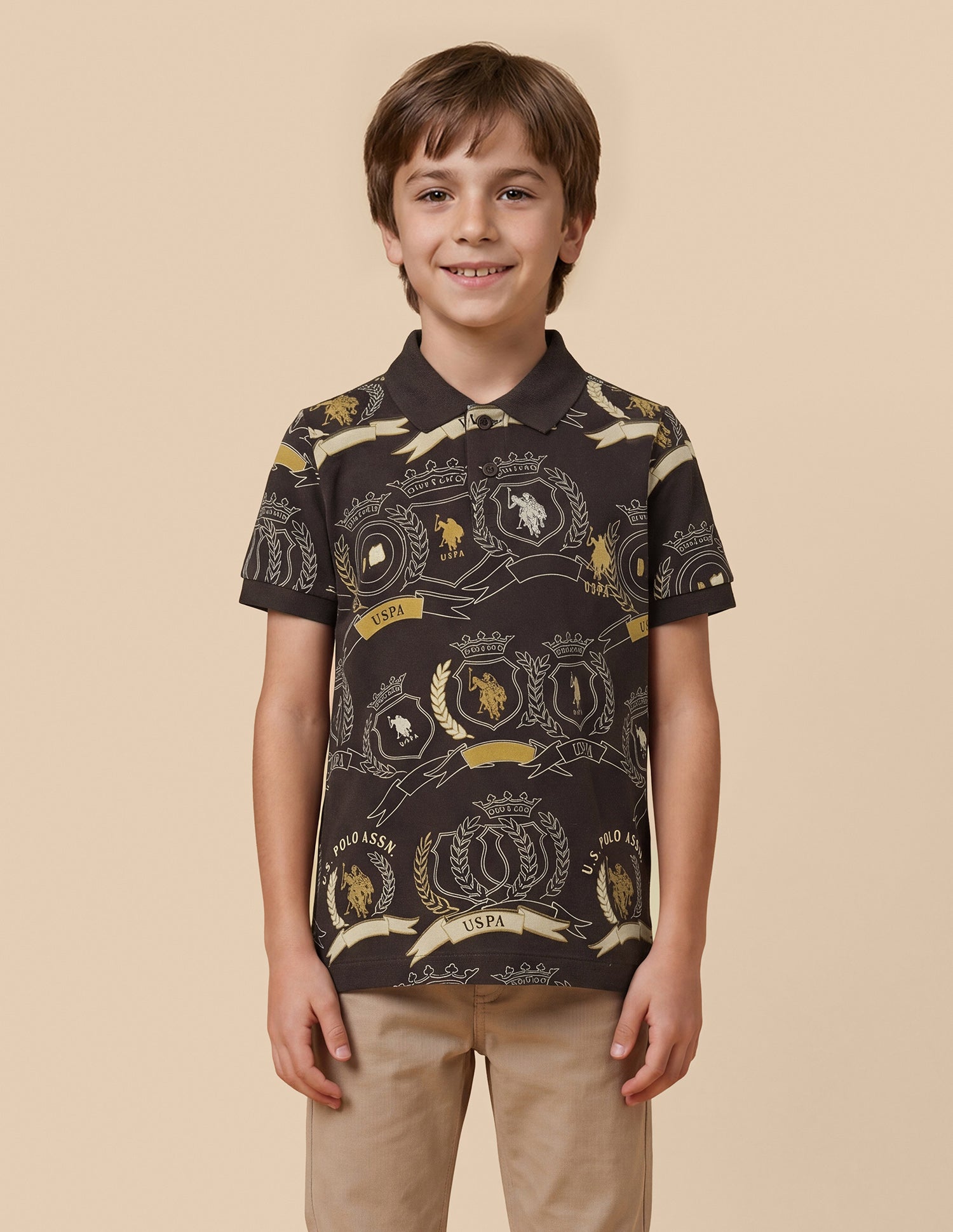 Graphic Brand Printed Regular Fit Polo Shirt Dark Brown - U.S. Polo Assn. India | Large