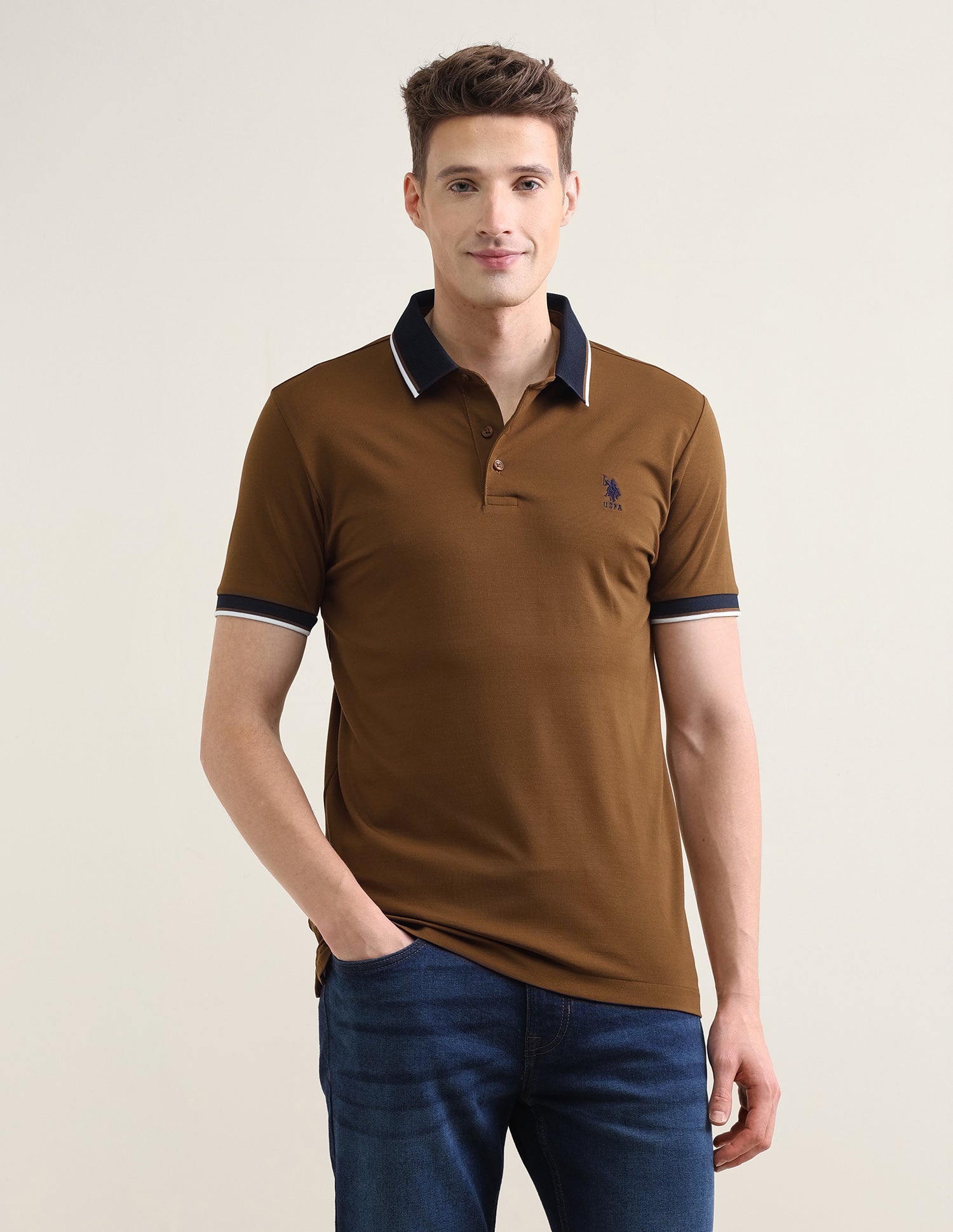 Solid Slim Fit Polo Shirt Gold - U.S. Polo Assn. India | Large