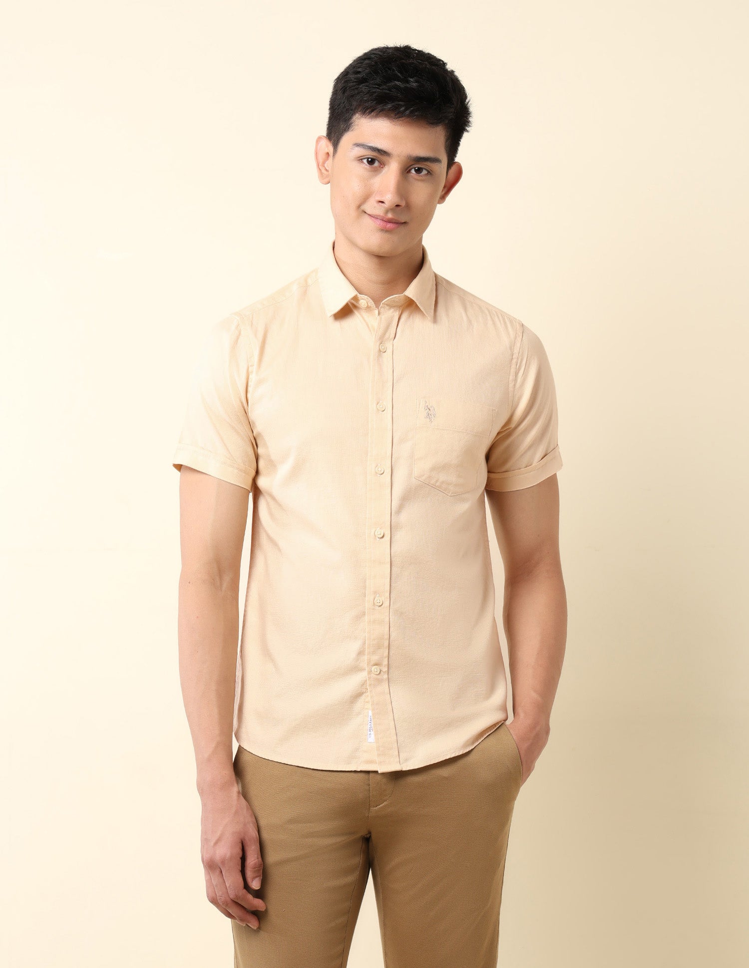 Pure Cotton Tailored Fit Dobby Shirt Yellow - U.S. Polo Assn. India | Large